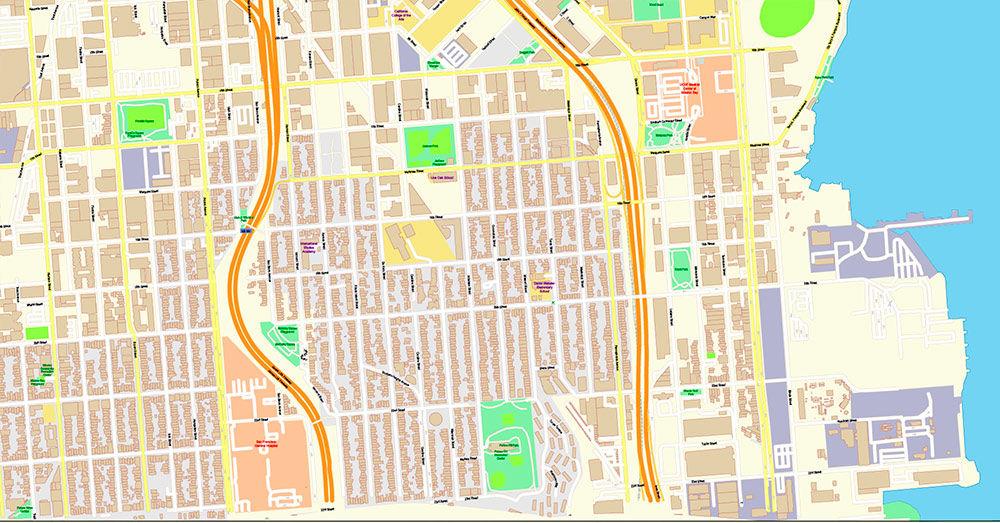 San Francisco North Part Map Vector California US Exact high and low detailed Street Road Maps 2 editable Adobe PDF in layers
