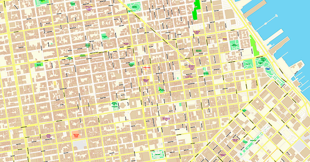 San Francisco North Part Map Vector California US Exact high and low detailed Street Road Maps 2 editable Adobe PDF in layers