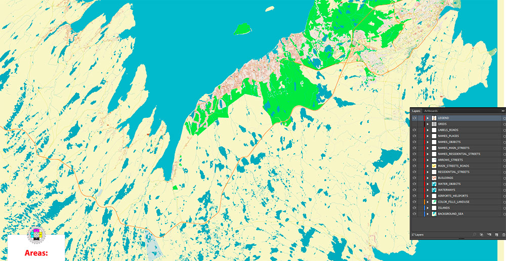 St John's Newfoundland Canada Map Vector Exact high detailed Street Road Map editable Adobe Illustrator in layers