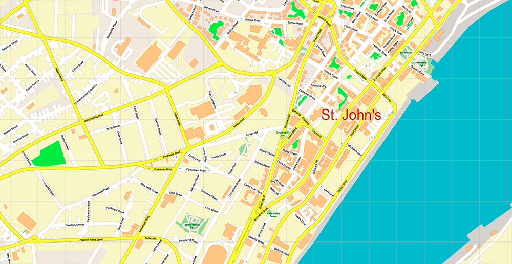 St John's Newfoundland Canada Map Vector Exact high detailed Street Road Map editable Adobe Illustrator in layers