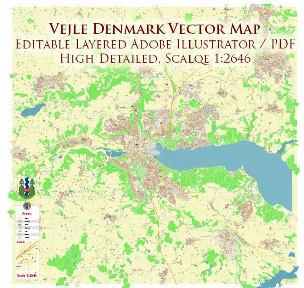 Vejle Denmark Map Vector Exact High Detailed Street Map editable Adobe Illustrator in layers Vejle Denmark Map Vector Exact High Detailed Street Map editable Adobe Illustrator in layers