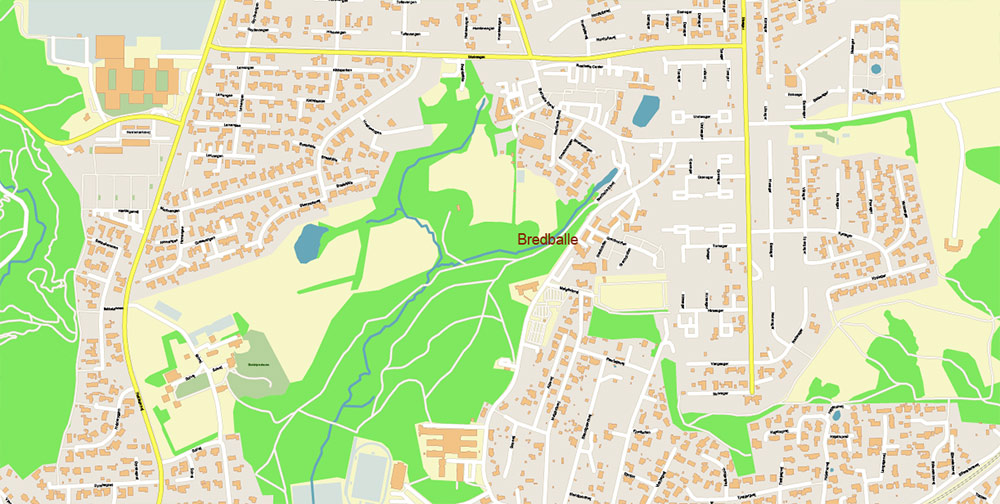 Vejle Denmark Map Vector Exact High Detailed Street Map editable Adobe Illustrator in layers