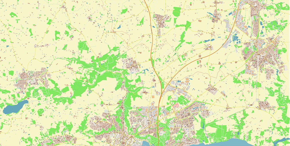 Vejle Denmark Map Vector Exact High Detailed Street Map editable Adobe Illustrator in layers