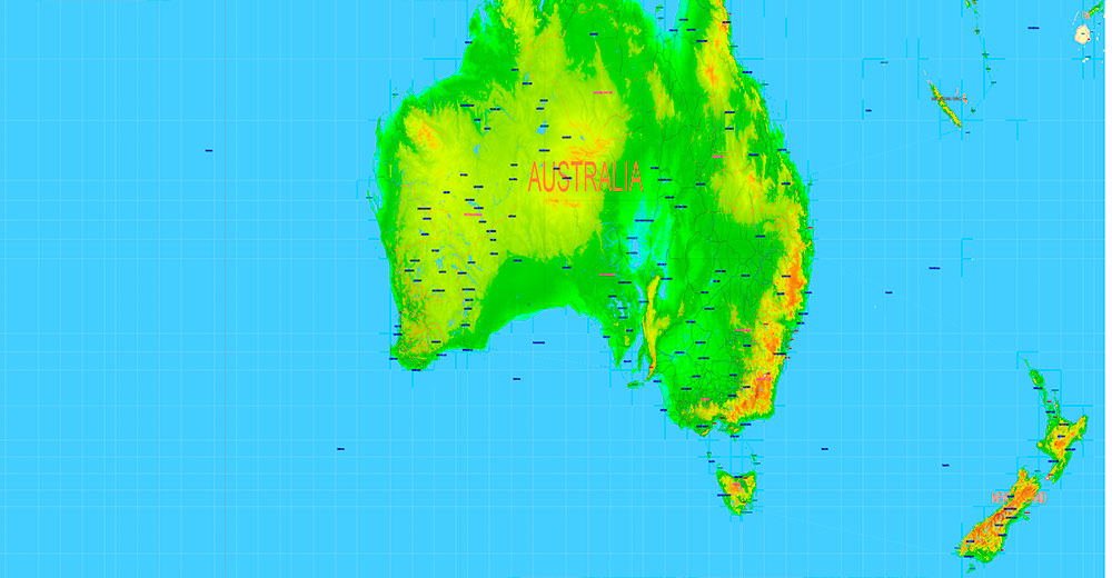 World Gall-Peters Projection Colored Relief Political Map High detailed fully editable Adobe Illustrator