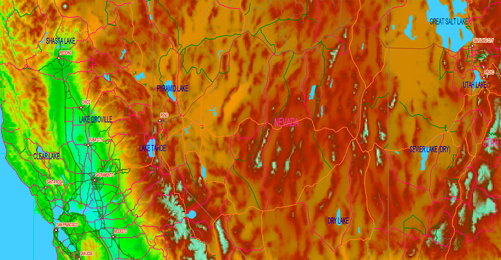 World Gall-Peters Projection Colored Relief Political Map High detailed fully editable Adobe Illustrator