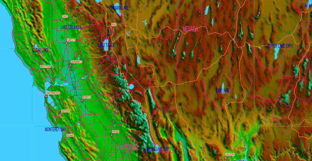World Gall-Peters Projection Shaded Relief Political Vector Map High detailed fully editable Adobe Illustrator