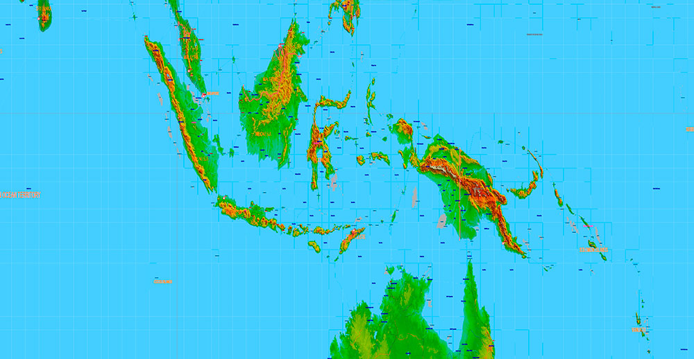World Gall-Peters Projection Shaded Relief Political Vector Map High detailed fully editable Adobe Illustrator