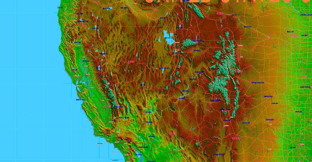 World Gall-Peters Projection Shaded Relief Political Vector Map High detailed fully editable Adobe Illustrator