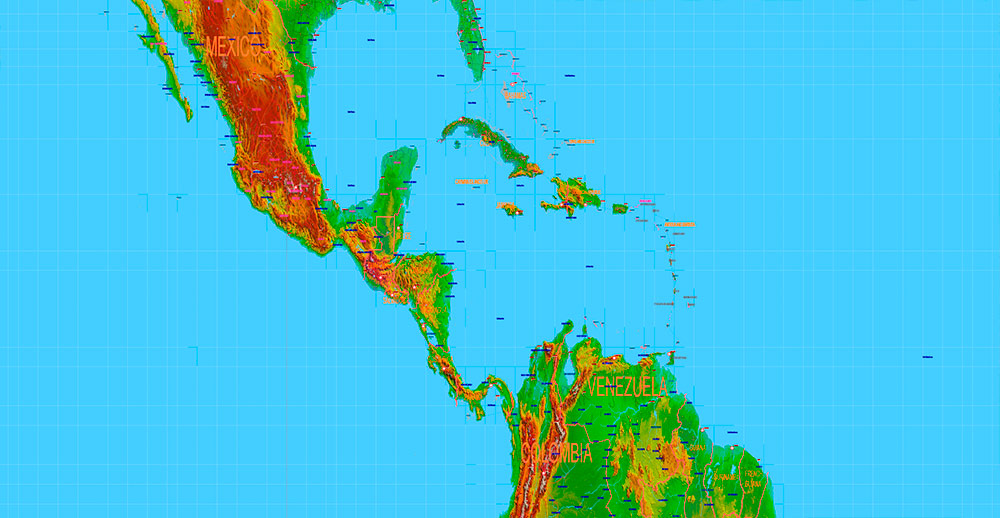 World Gall-Peters Projection Shaded Relief Political Vector Map High detailed fully editable Adobe Illustrator