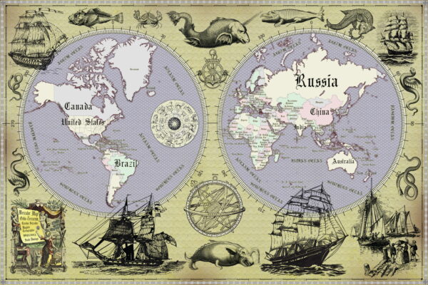 13 Vintage World Map Poster – 24x36 in (300 DPI, Print-Ready JPG) Mercator PRJ blue palette 13 Vintage World Map Poster – 24x36 in (300 DPI, Print-Ready JPG) Mercator PRJ blue palette