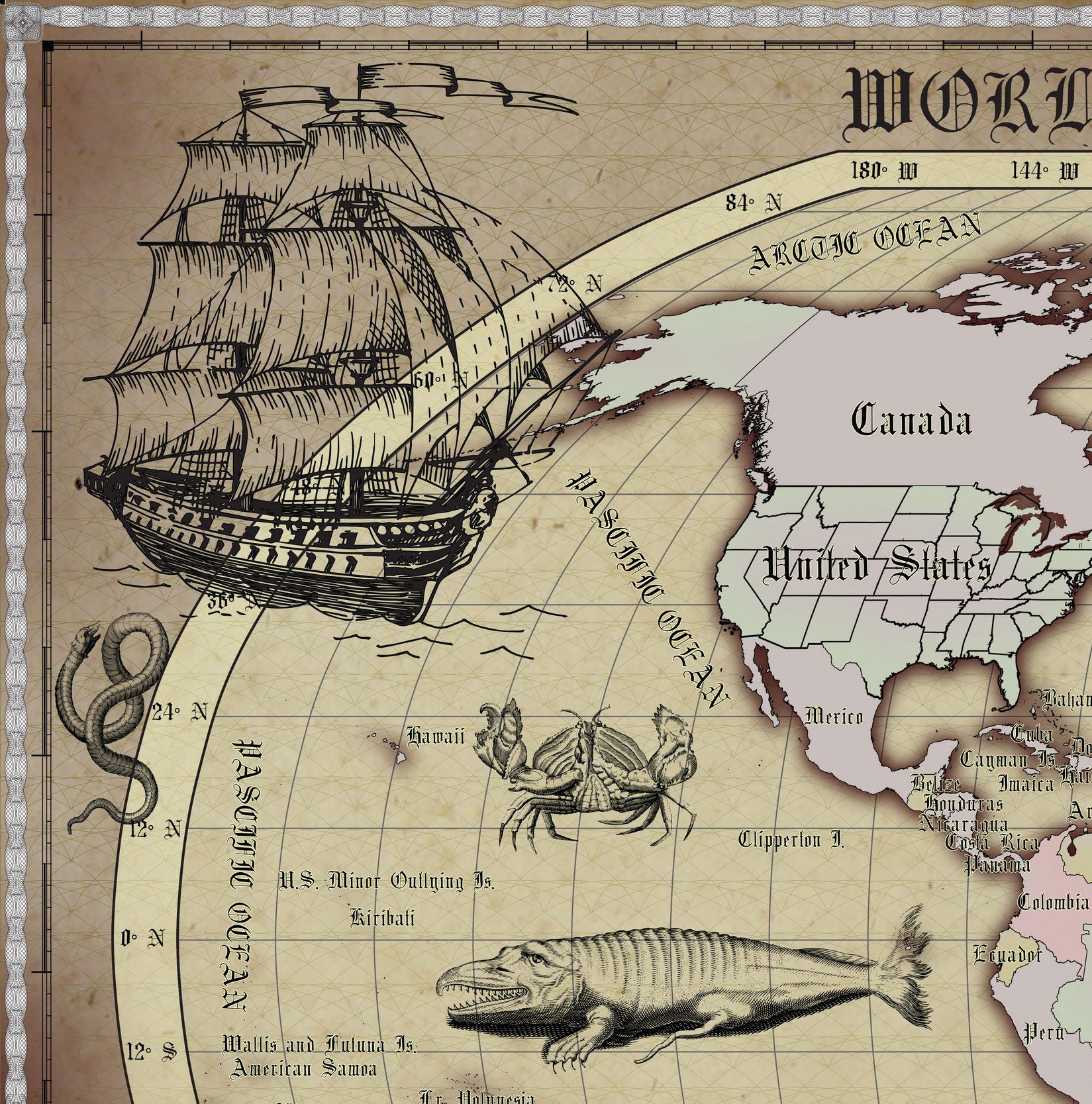 20 Vintage World Map Poster – 24x36 in (300 DPI, Print-Ready JPG) Robinson PRJ saturated classic palette