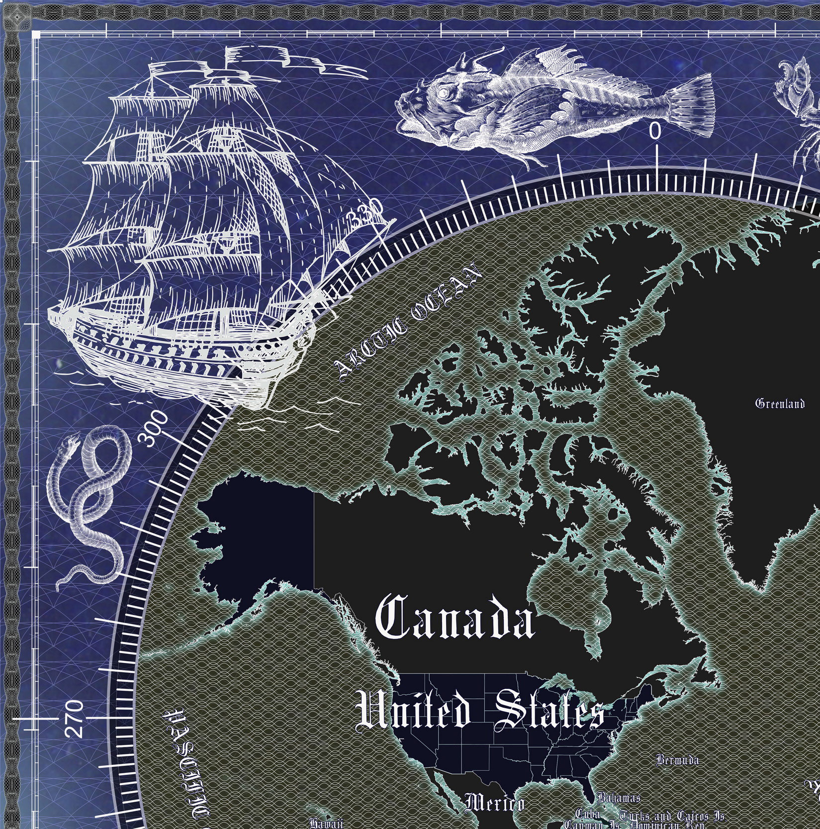 11 Vintage World Map Poster – 24x36 in (300 DPI, Print-Ready JPG) Mercator PRJ blue invert palette