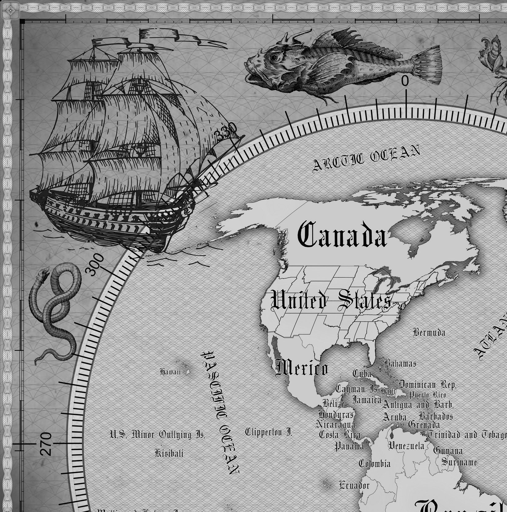 10 Vintage World Map Poster – 24x36 in (300 DPI, Print-Ready JPG) Gall Peters PRJ black-white palette