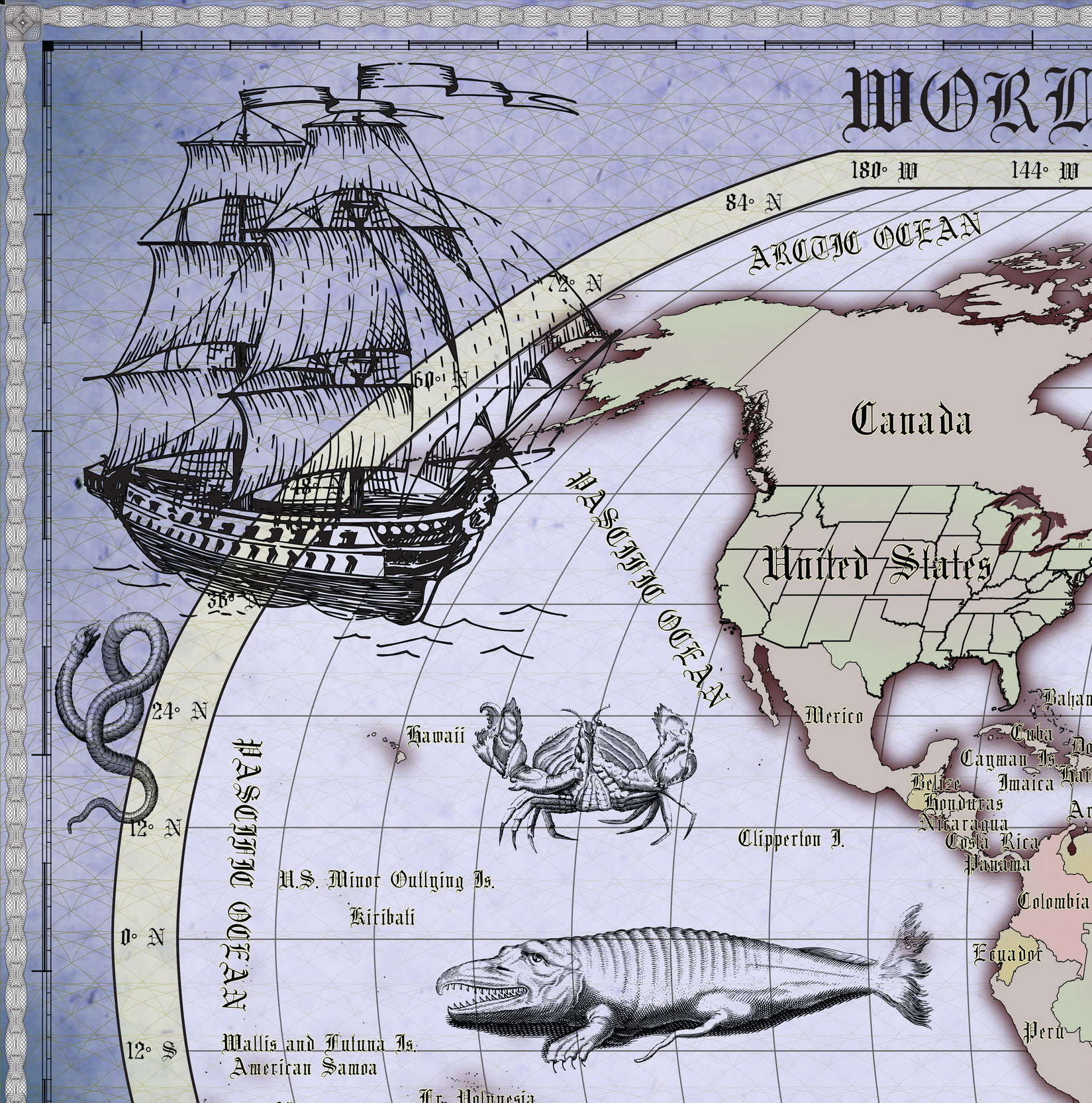 14 Vintage World Map Poster – 24x36 in (300 DPI, Print-Ready JPG) Robinson PRJ blue palette