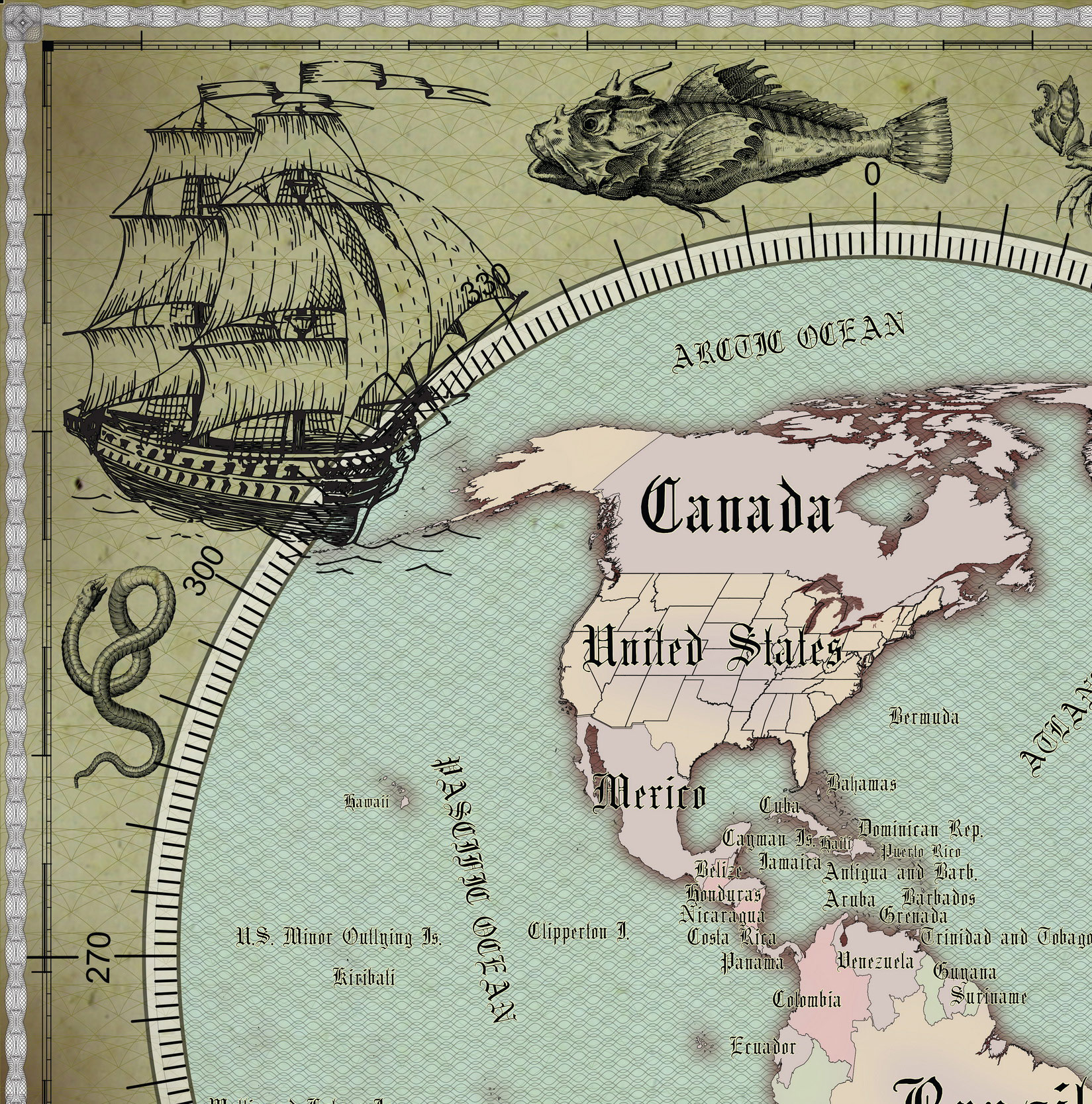 12 Vintage World Map Poster – 24x36 in (300 DPI, Print-Ready JPG) Gall Peters PRJ blue palette