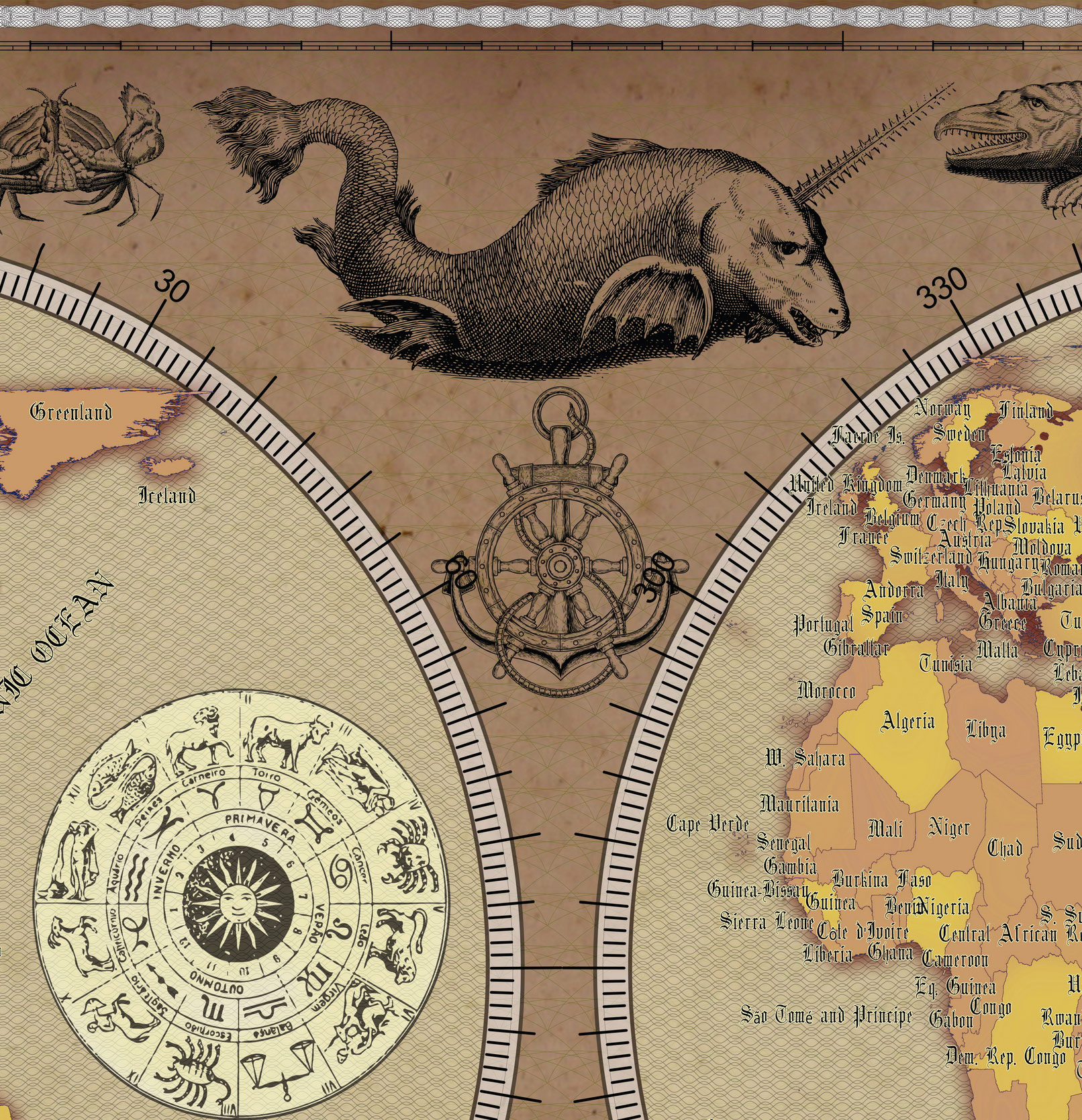 3 Vintage World Map Poster – 24x36 in (300 DPI, Print-Ready JPG) Gall Peters PRJ warm palette corr