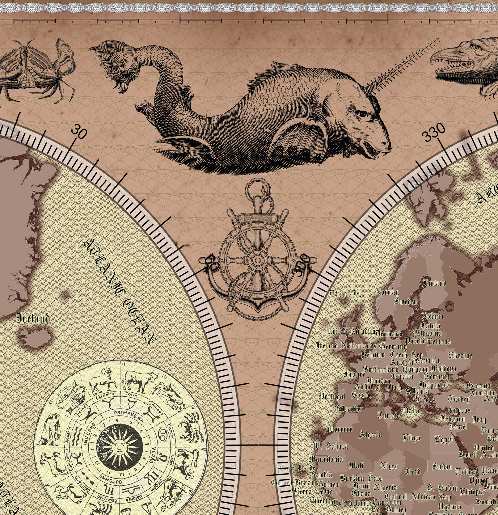 2 Vintage World Map Poster – 24x36 in (300 DPI, Print-Ready JPG) Mercator PRJ warm palette