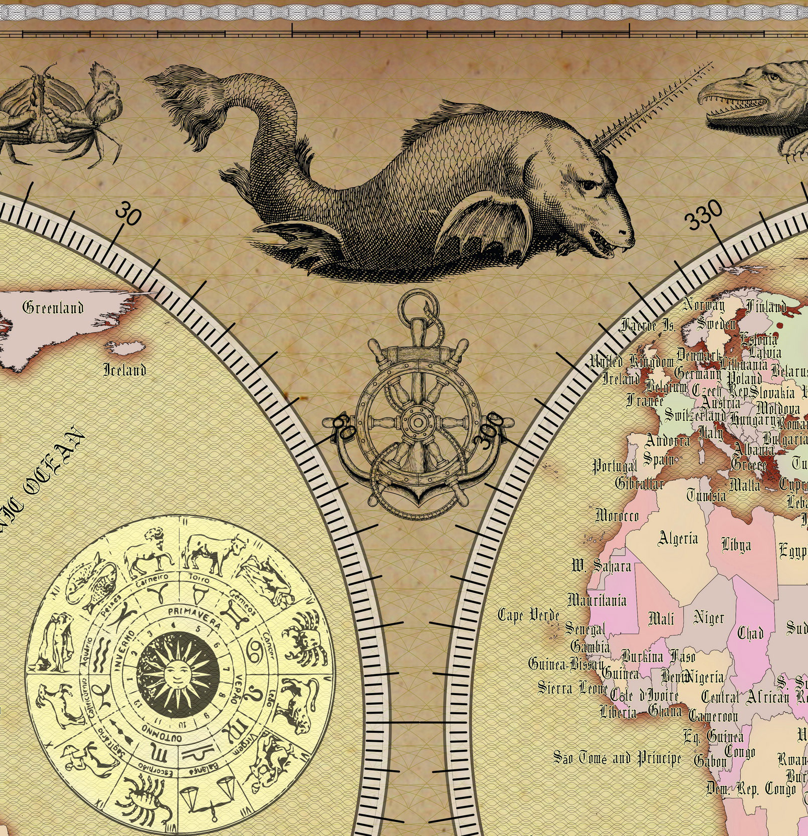 15 Vintage World Map Poster – 24x36 in (300 DPI, Print-Ready JPG) Gall Peters PRJ saturated colors palette