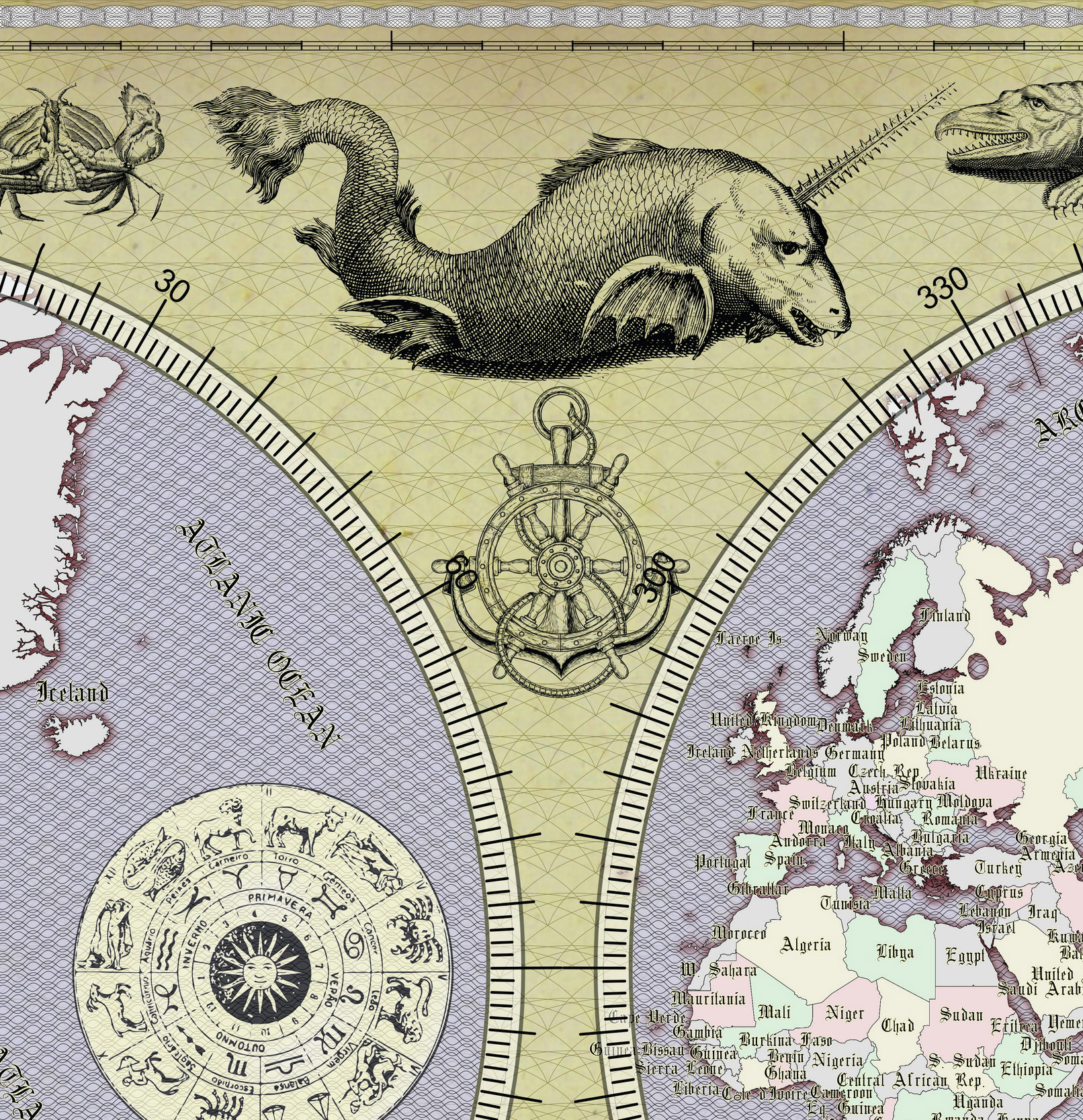 13 Vintage World Map Poster – 24x36 in (300 DPI, Print-Ready JPG) Mercator PRJ blue palette