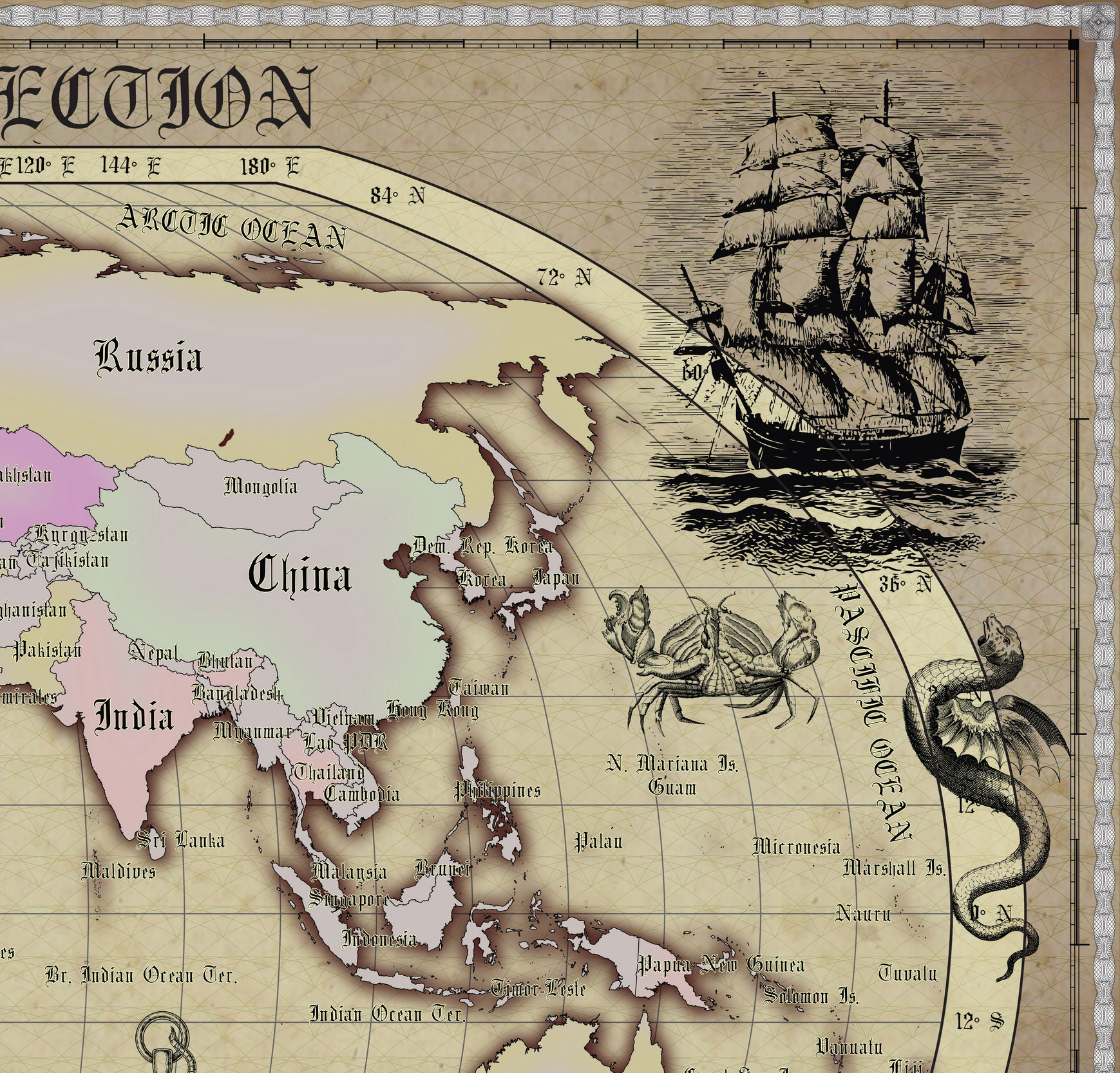 20 Vintage World Map Poster – 24x36 in (300 DPI, Print-Ready JPG) Robinson PRJ saturated classic palette