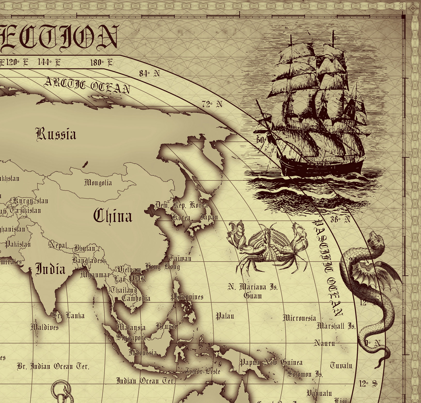 5 Vintage World Map Poster – 24x36 in (300 DPI, Print-Ready JPG) Robinson PRJ brown palette