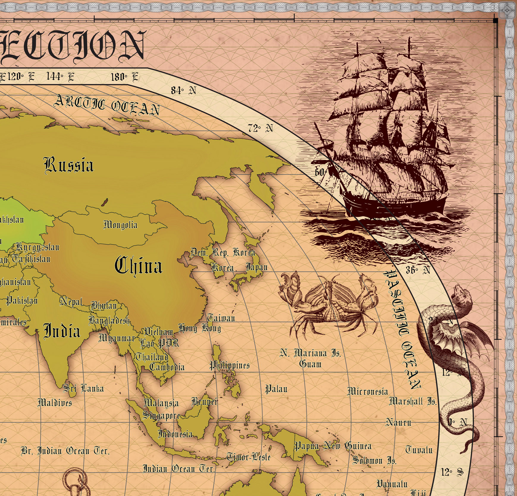 1 Vintage World Map Poster – 24x36 in (300 DPI, Print-Ready JPG) Robinson PRJ warm palette