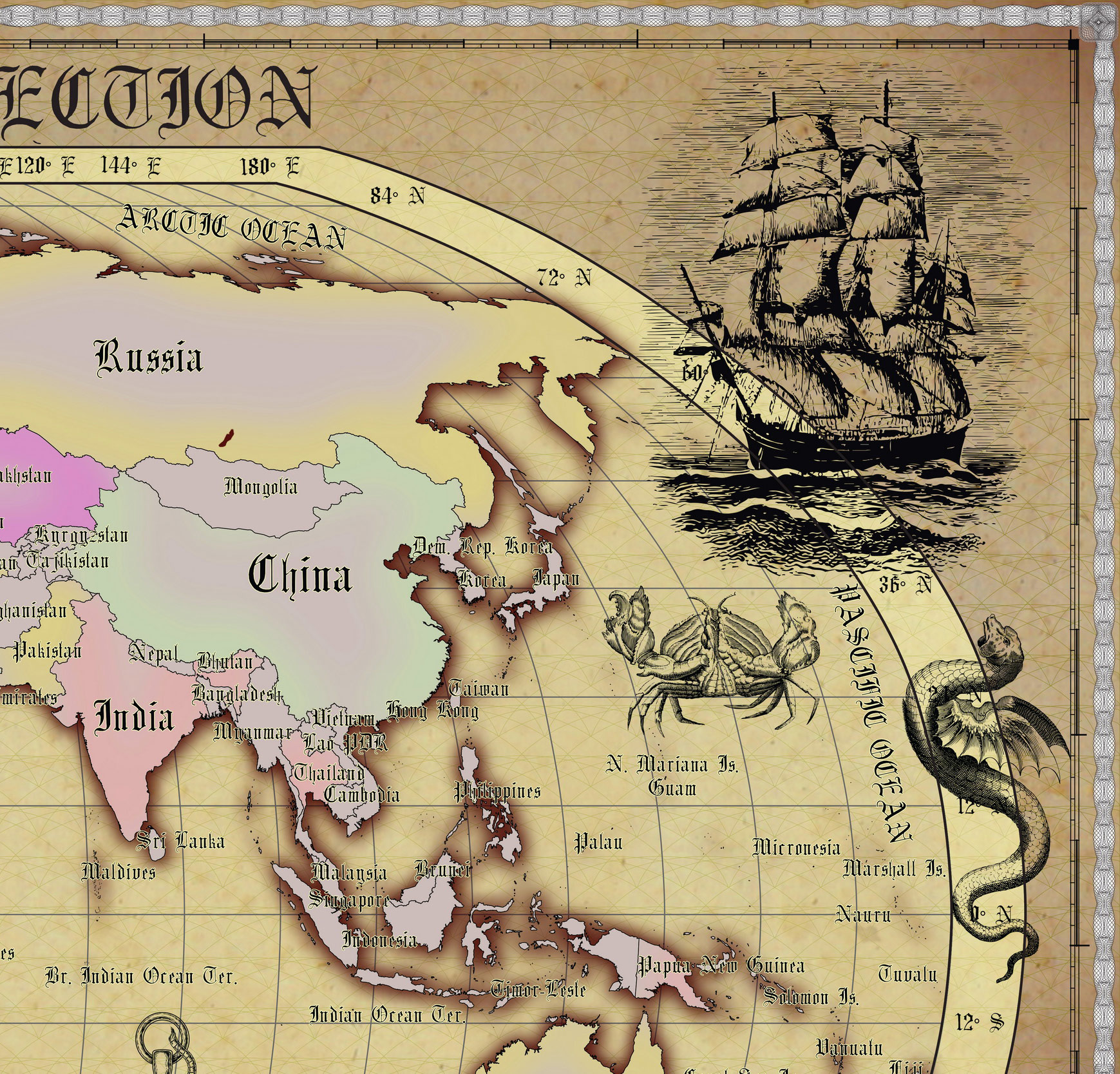 18 Vintage World Map Poster – 24x36 in (300 DPI, Print-Ready JPG) Robinson PRJ saturated colors palette