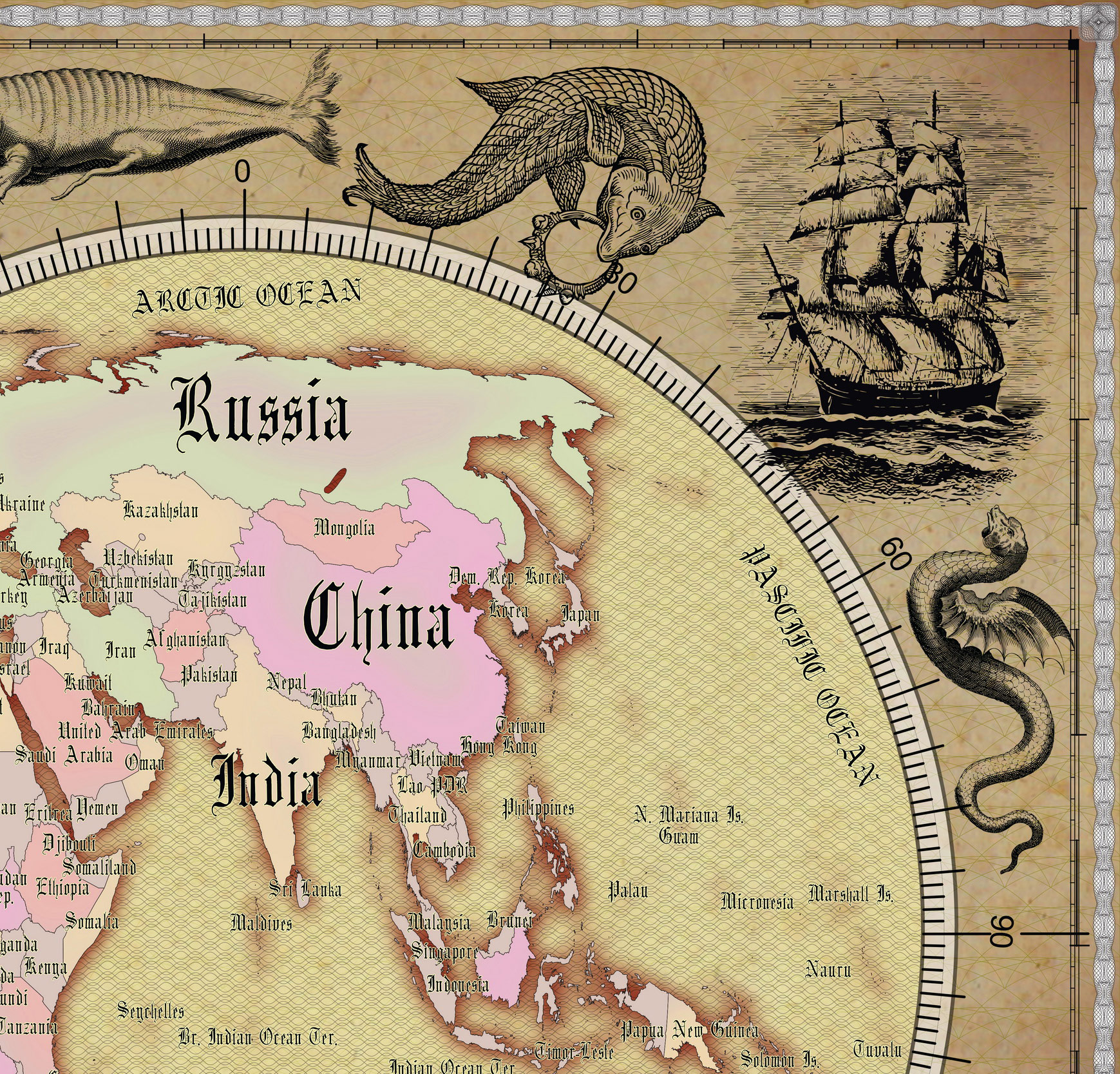 15 Vintage World Map Poster – 24x36 in (300 DPI, Print-Ready JPG) Gall Peters PRJ saturated colors palette