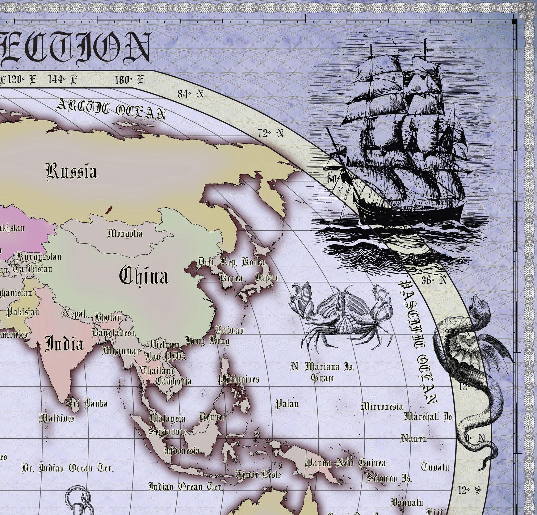 14 Vintage World Map Poster – 24x36 in (300 DPI, Print-Ready JPG) Robinson PRJ blue palette