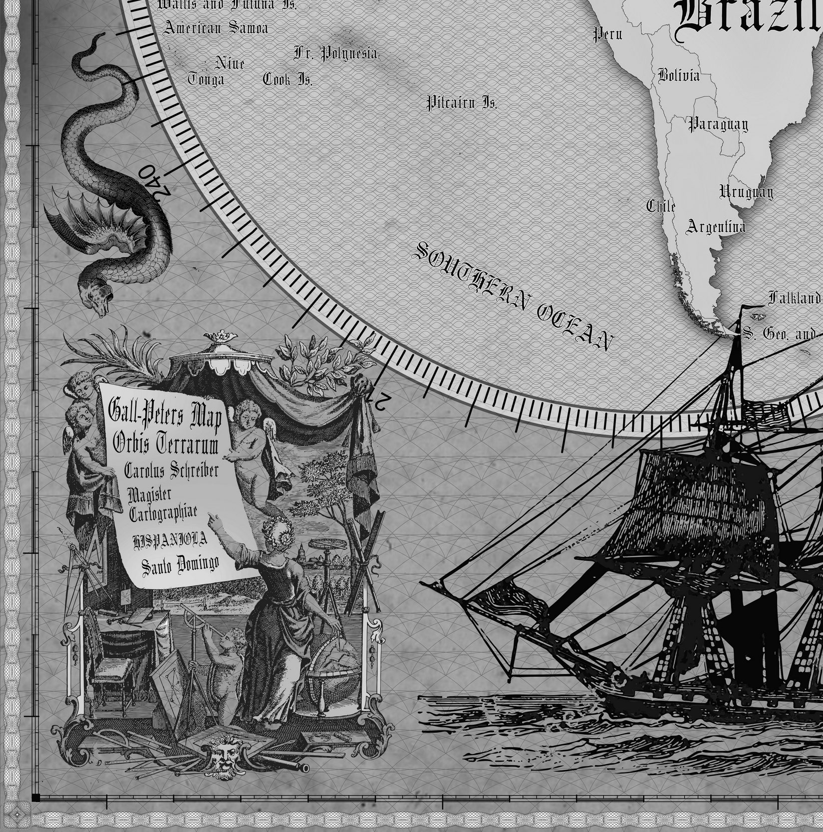 10 Vintage World Map Poster – 24x36 in (300 DPI, Print-Ready JPG) Gall Peters PRJ black-white palette