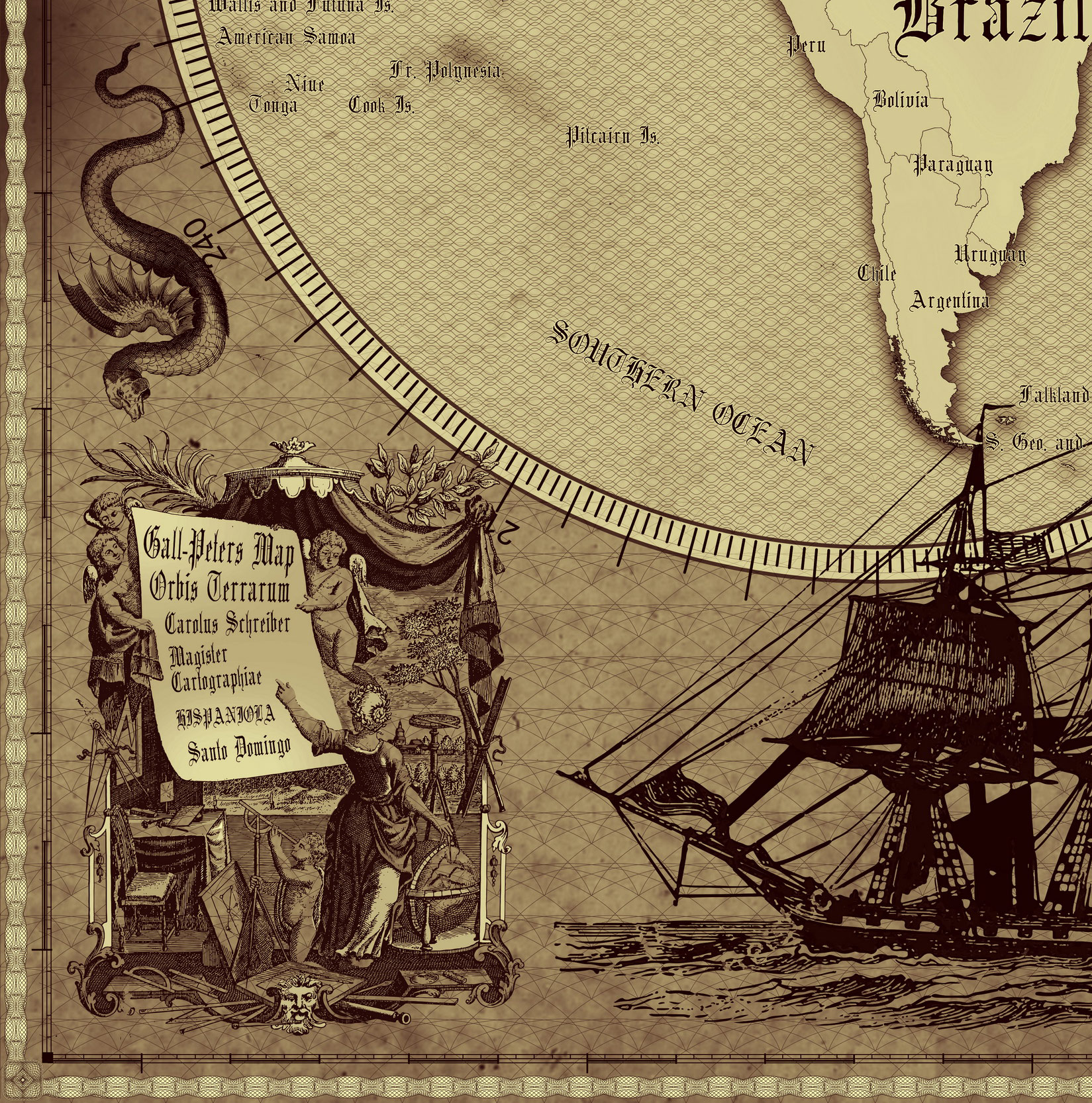 6 Vintage World Map Poster – 24x36 in (300 DPI, Print-Ready JPG) Gall Peters PRJ brown palette