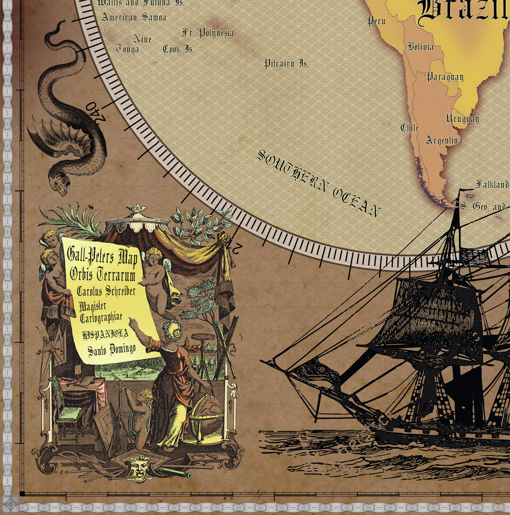 3 Vintage World Map Poster – 24x36 in (300 DPI, Print-Ready JPG) Gall Peters PRJ warm palette