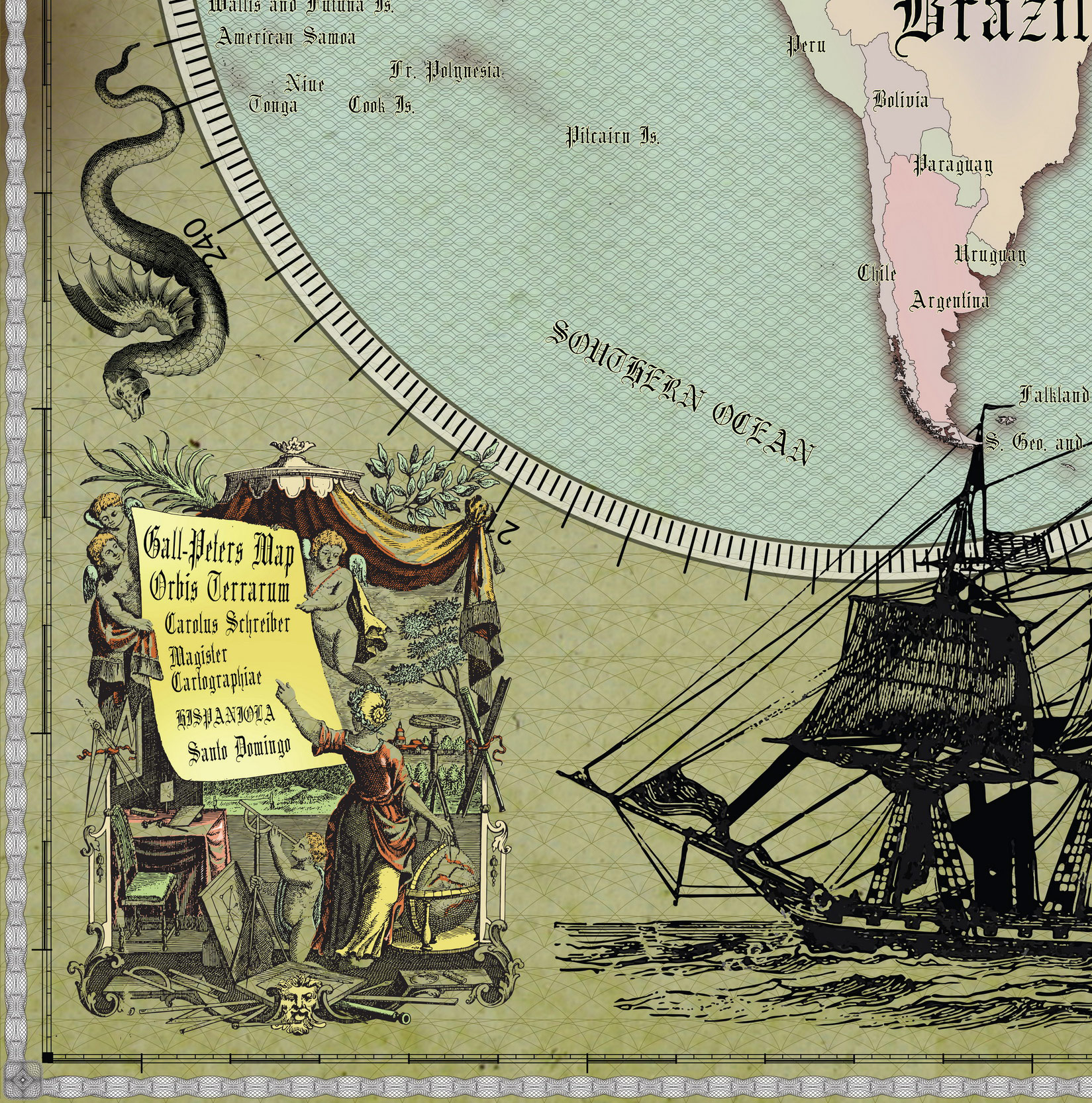 12 Vintage World Map Poster – 24x36 in (300 DPI, Print-Ready JPG) Gall Peters PRJ blue palette