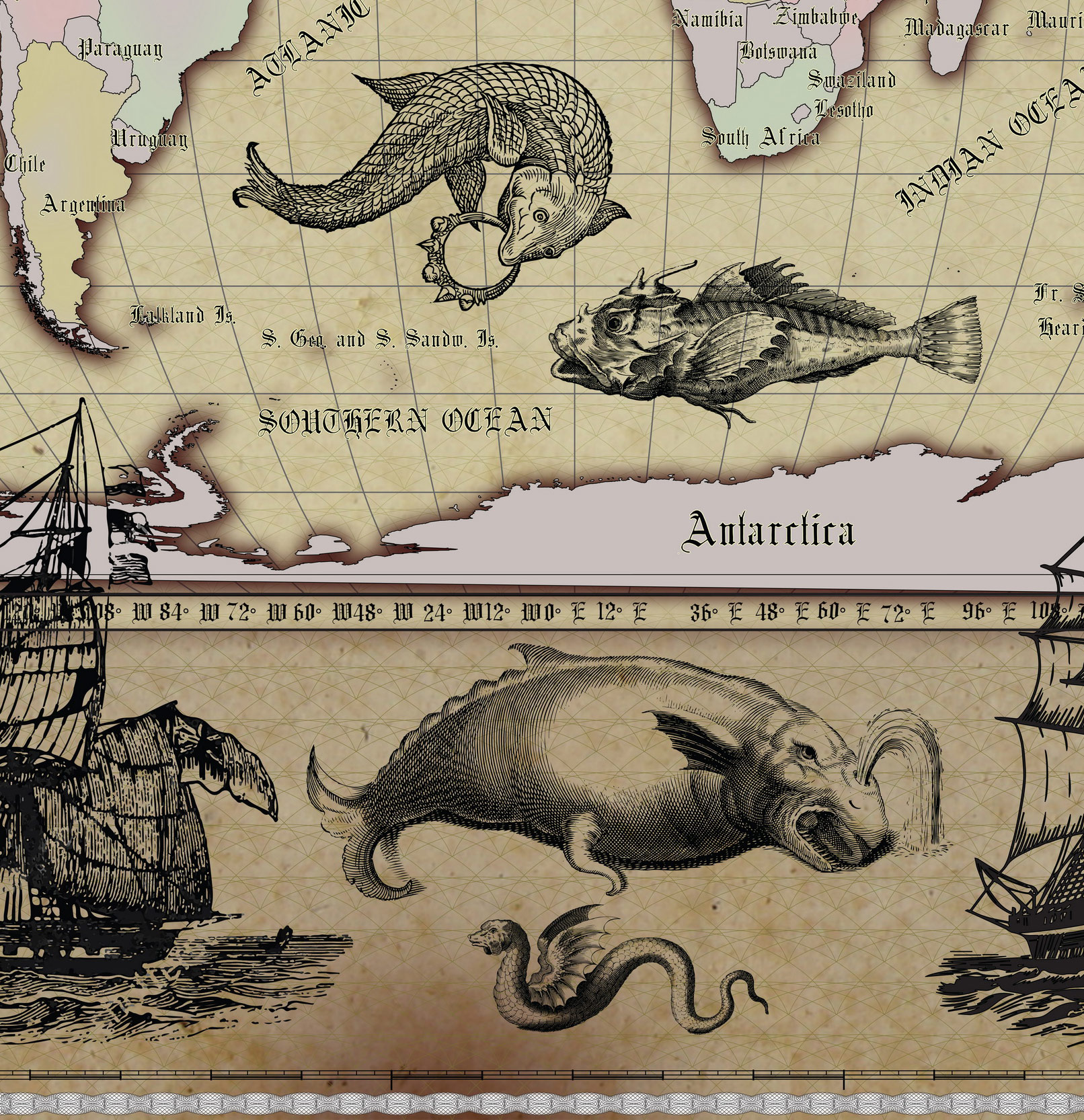 20 Vintage World Map Poster – 24x36 in (300 DPI, Print-Ready JPG) Robinson PRJ saturated classic palette