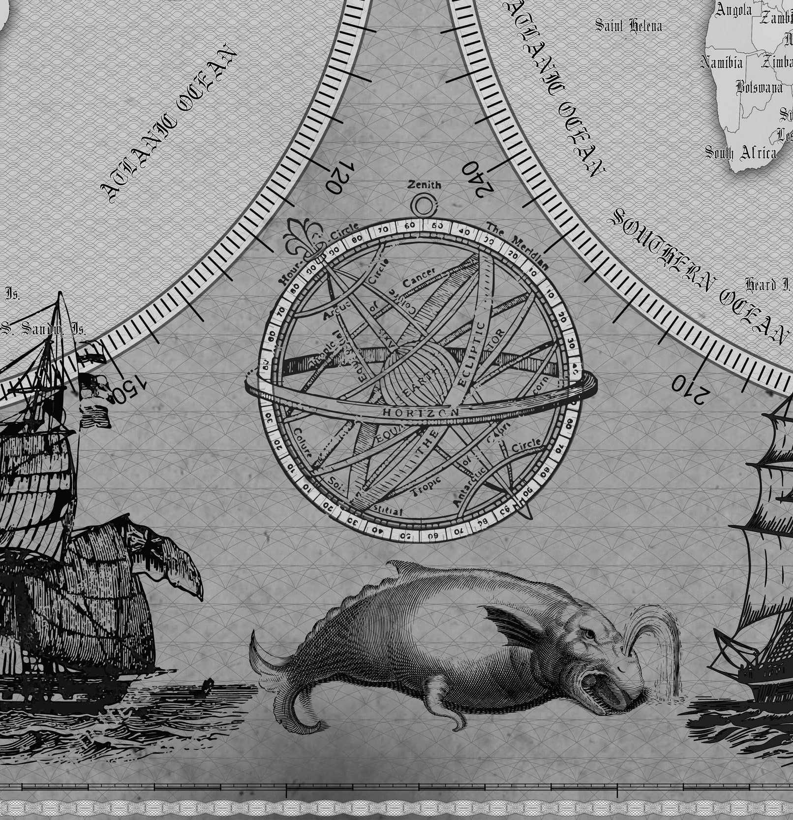 10 Vintage World Map Poster – 24x36 in (300 DPI, Print-Ready JPG) Gall Peters PRJ black-white palette