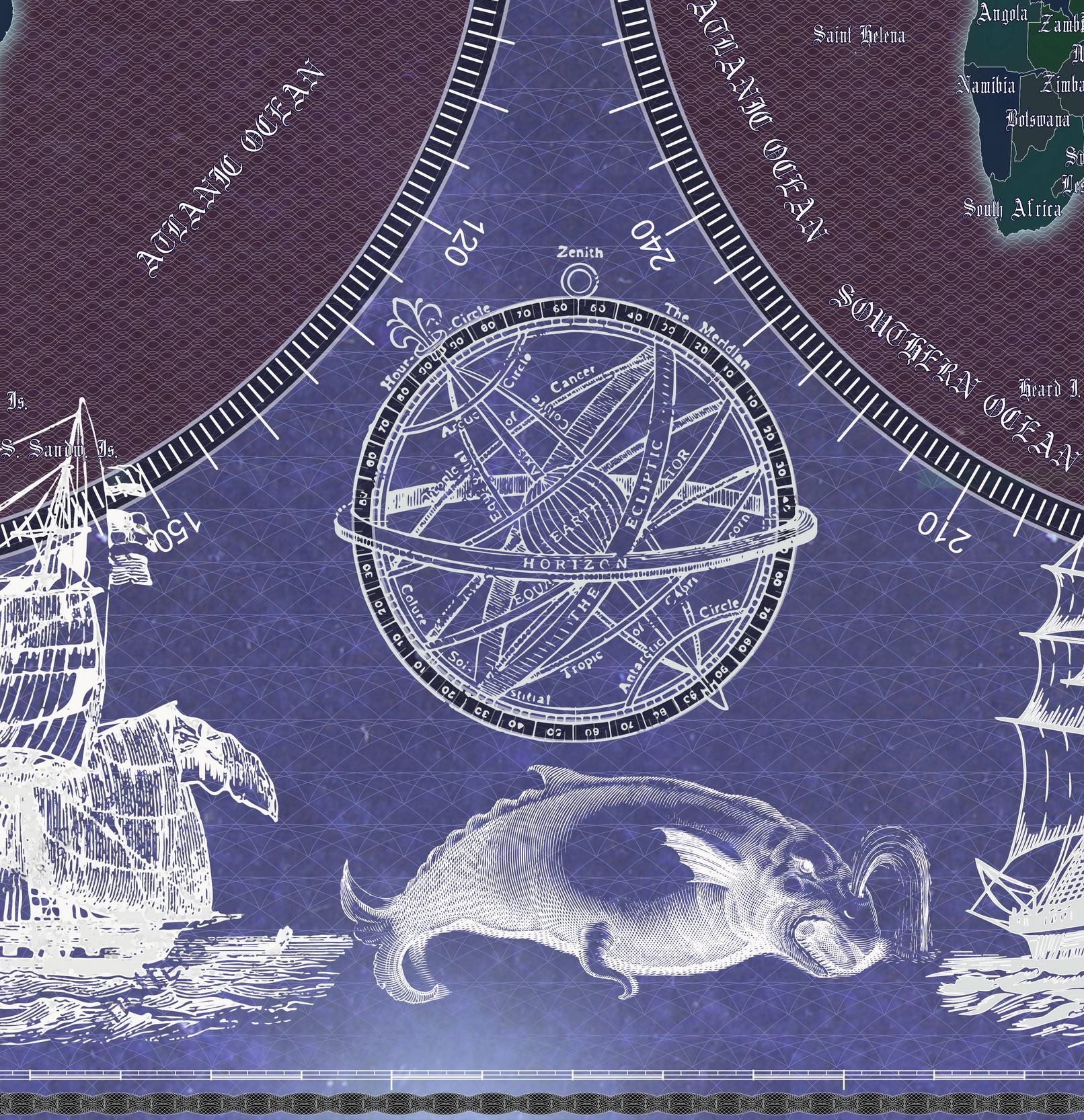 9 Vintage World Map Poster – 24x36 in (300 DPI, Print-Ready JPG) Gall Peters PRJ blue invert palette