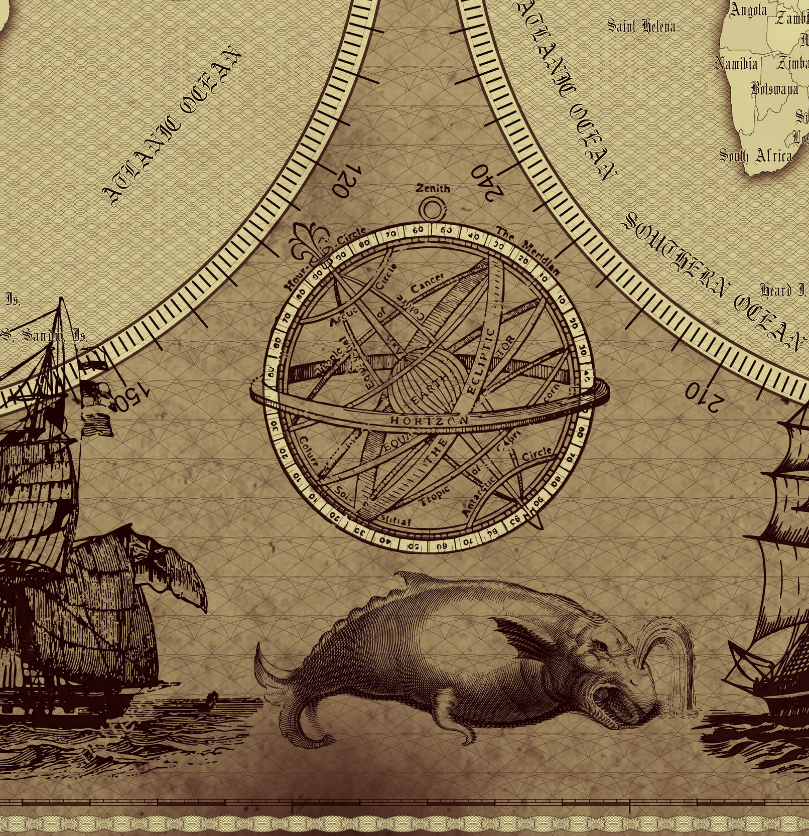 6 Vintage World Map Poster – 24x36 in (300 DPI, Print-Ready JPG) Gall Peters PRJ brown palette