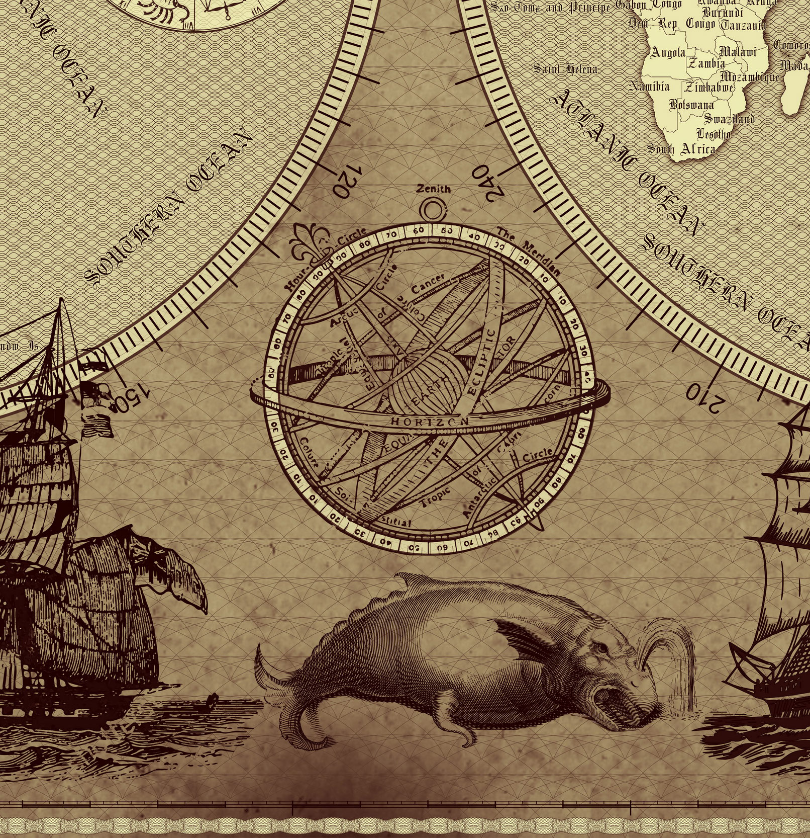 4 Vintage World Map Poster – 24x36 in (300 DPI, Print-Ready JPG) Mercator PRJ warm brown palette