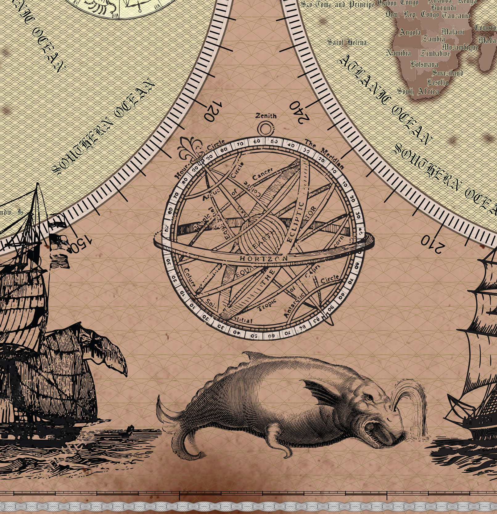 2 Vintage World Map Poster – 24x36 in (300 DPI, Print-Ready JPG) Mercator PRJ warm palette