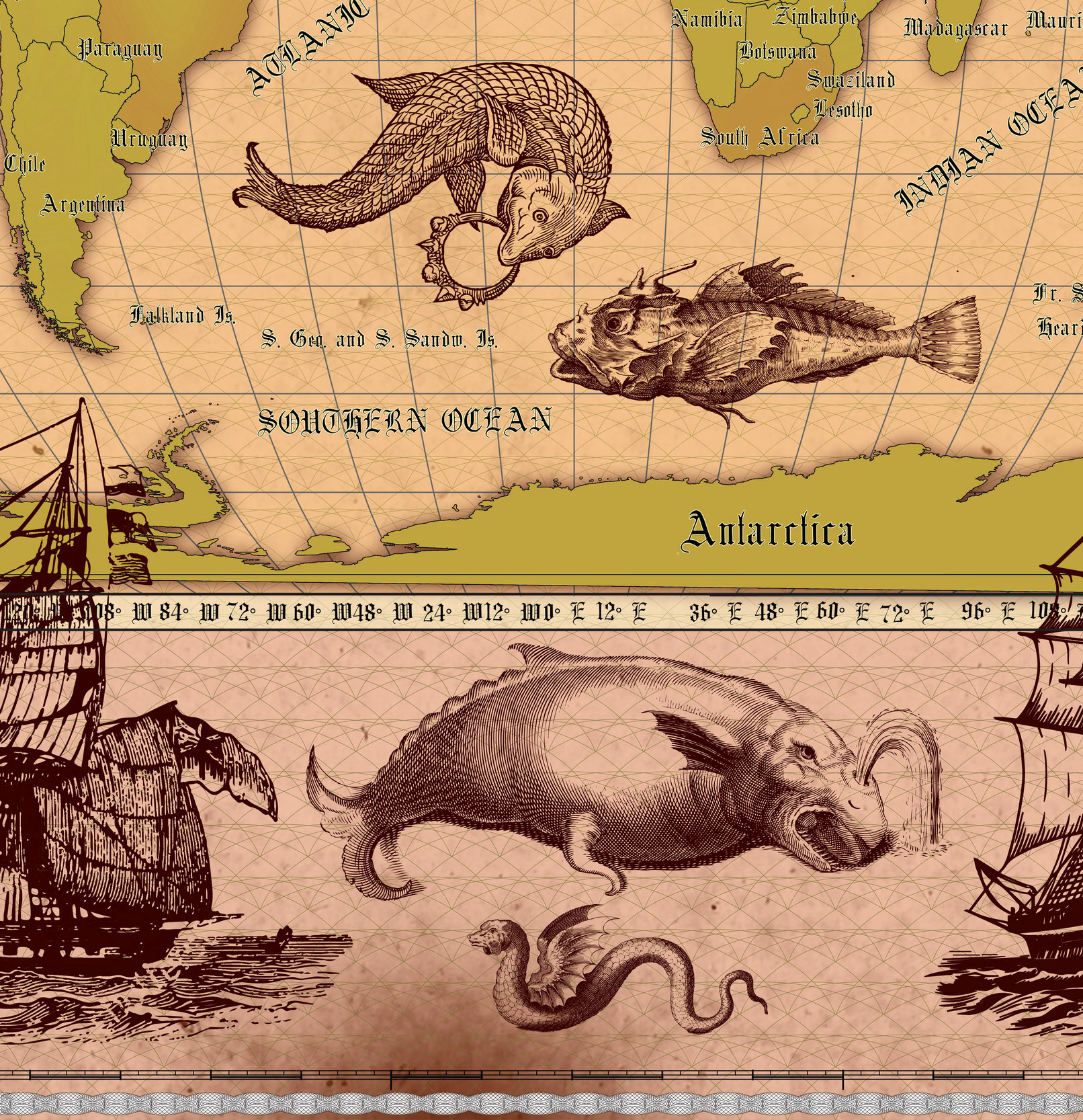 1 Vintage World Map Poster – 24x36 in (300 DPI, Print-Ready JPG) Robinson PRJ warm palette