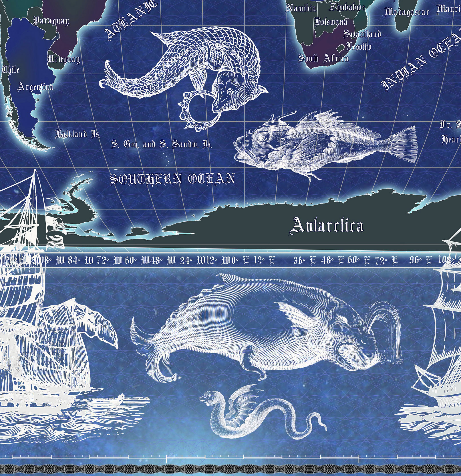 17 Vintage World Map Poster – 24x36 in (300 DPI, Print-Ready JPG) Robinson PRJ saturated blue palette