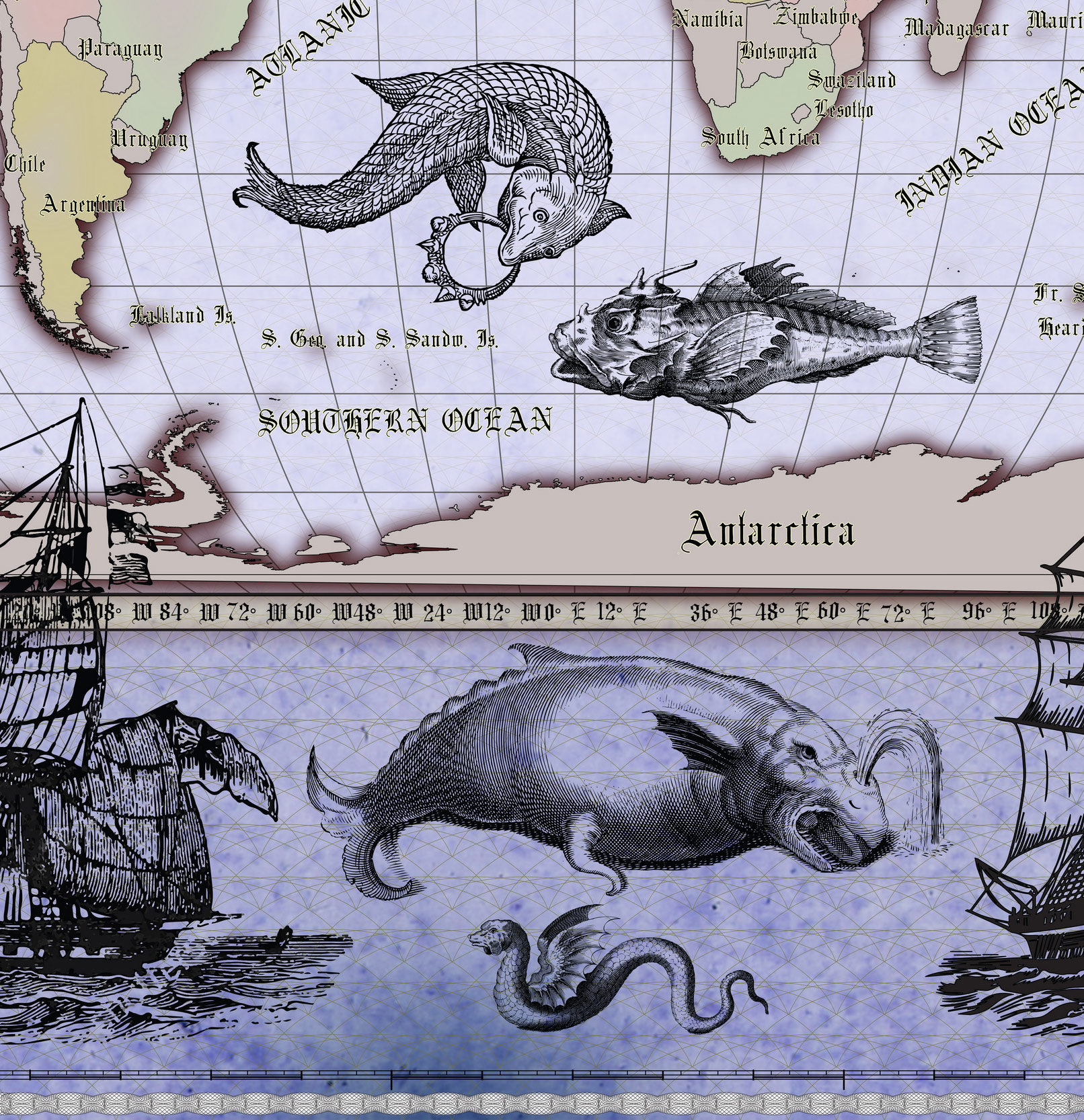 14 Vintage World Map Poster – 24x36 in (300 DPI, Print-Ready JPG) Robinson PRJ blue palette