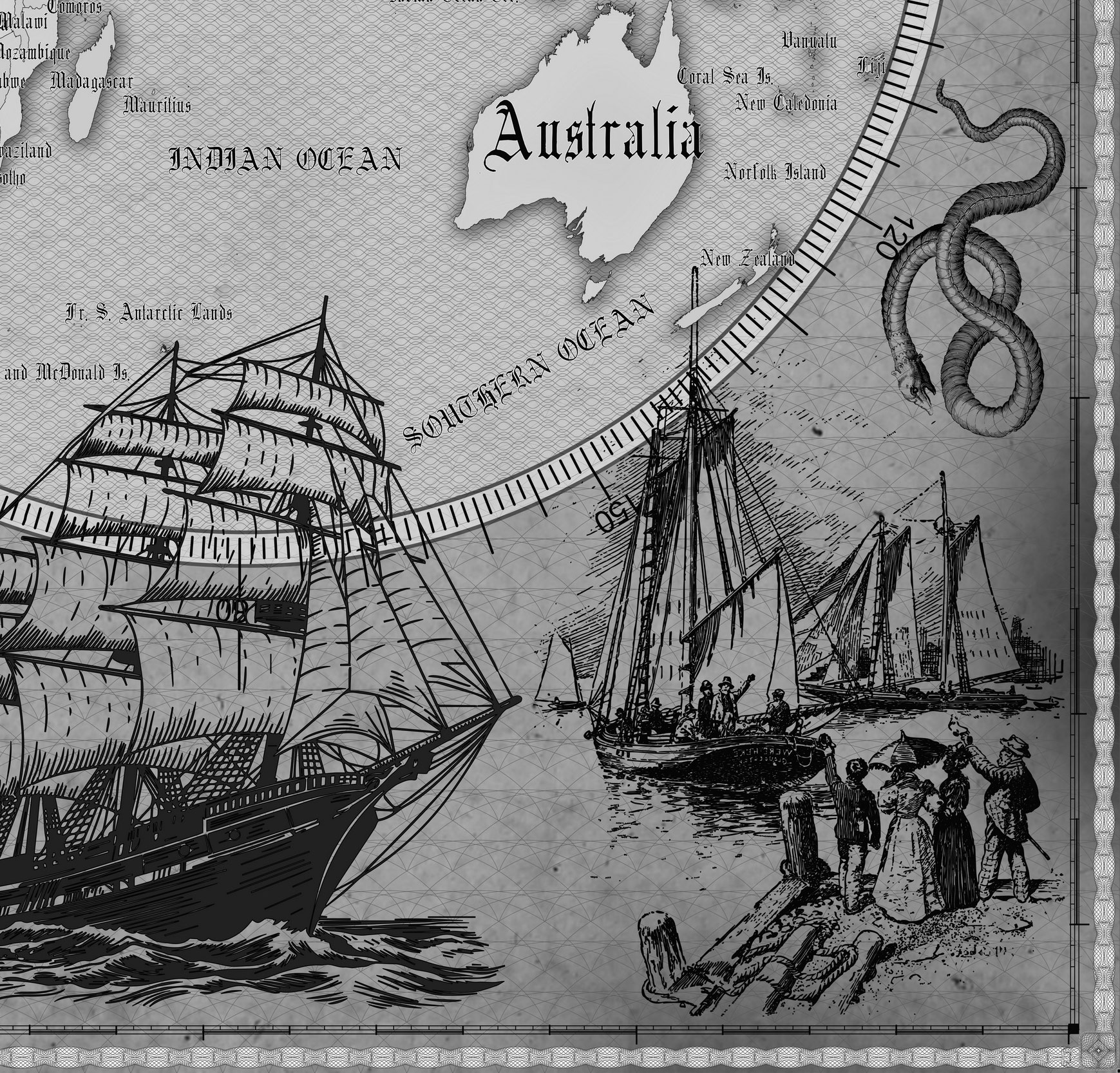 10 Vintage World Map Poster – 24x36 in (300 DPI, Print-Ready JPG) Gall Peters PRJ black-white palette