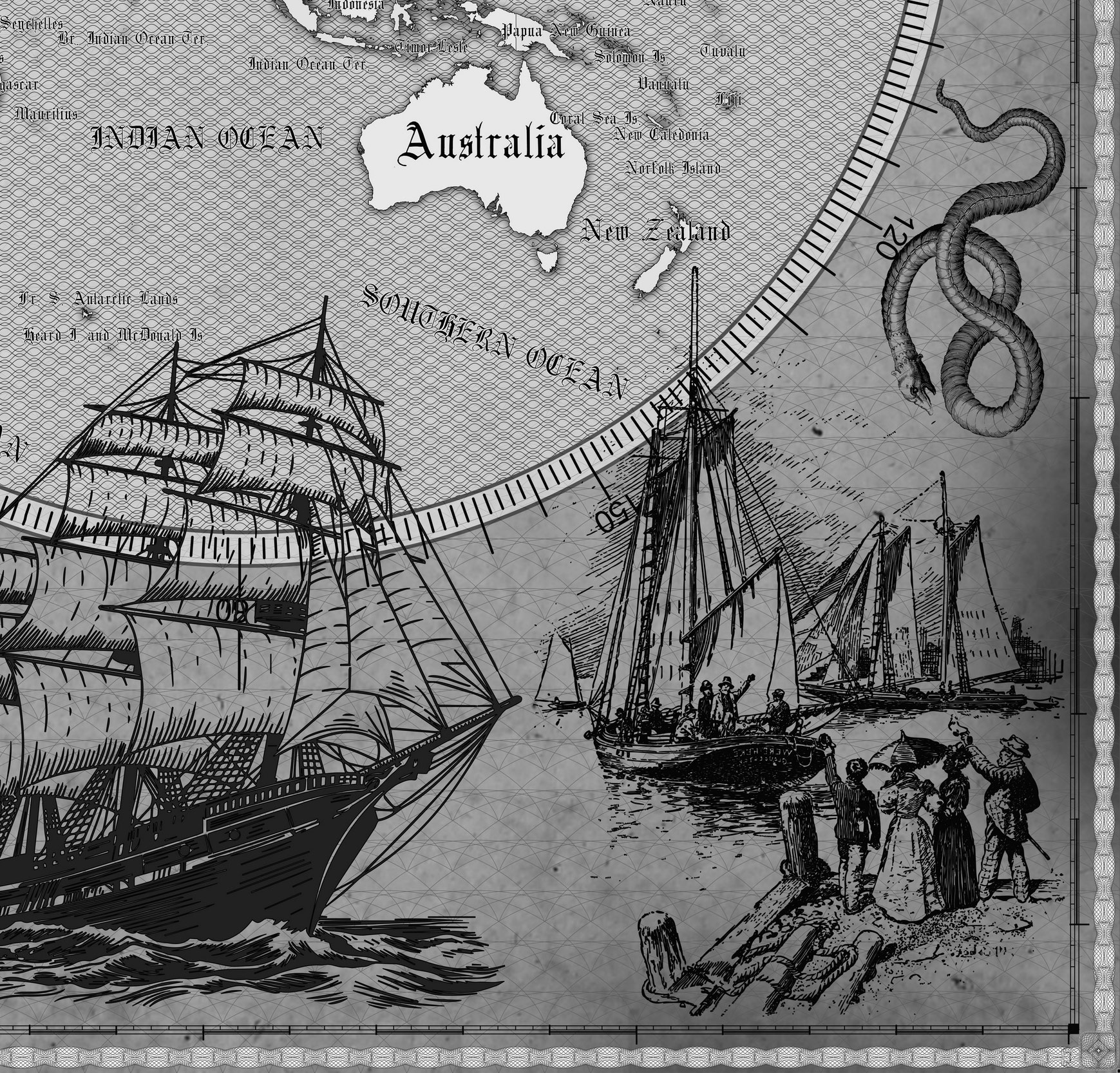 8 Vintage World Map Poster – 24x36 in (300 DPI, Print-Ready JPG) Mercator PRJ black-white palette