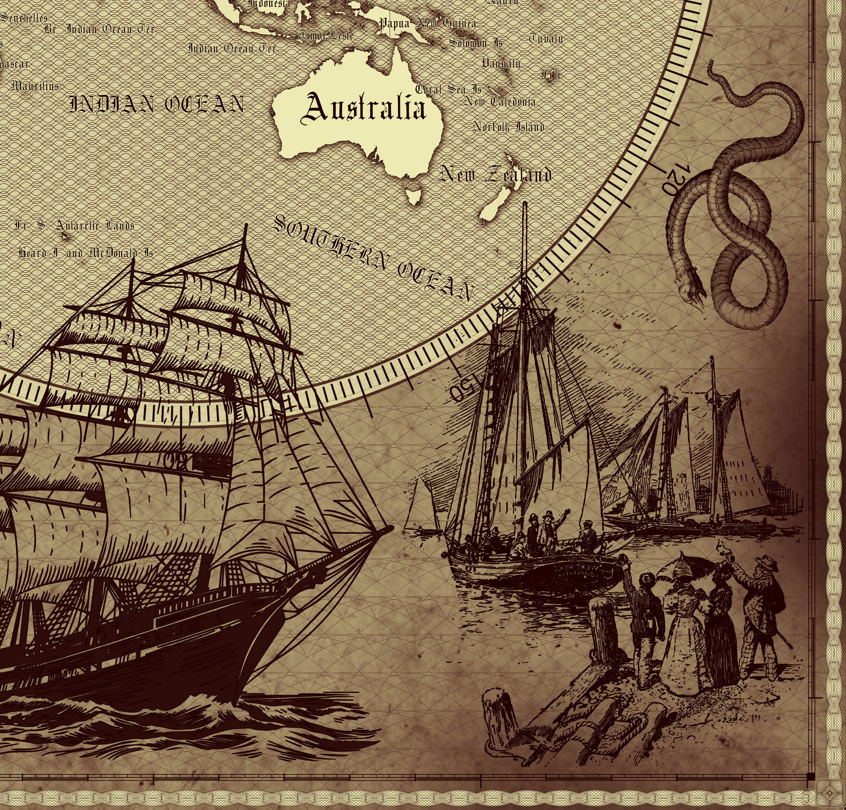 4 Vintage World Map Poster – 24x36 in (300 DPI, Print-Ready JPG) Mercator PRJ warm brown palette