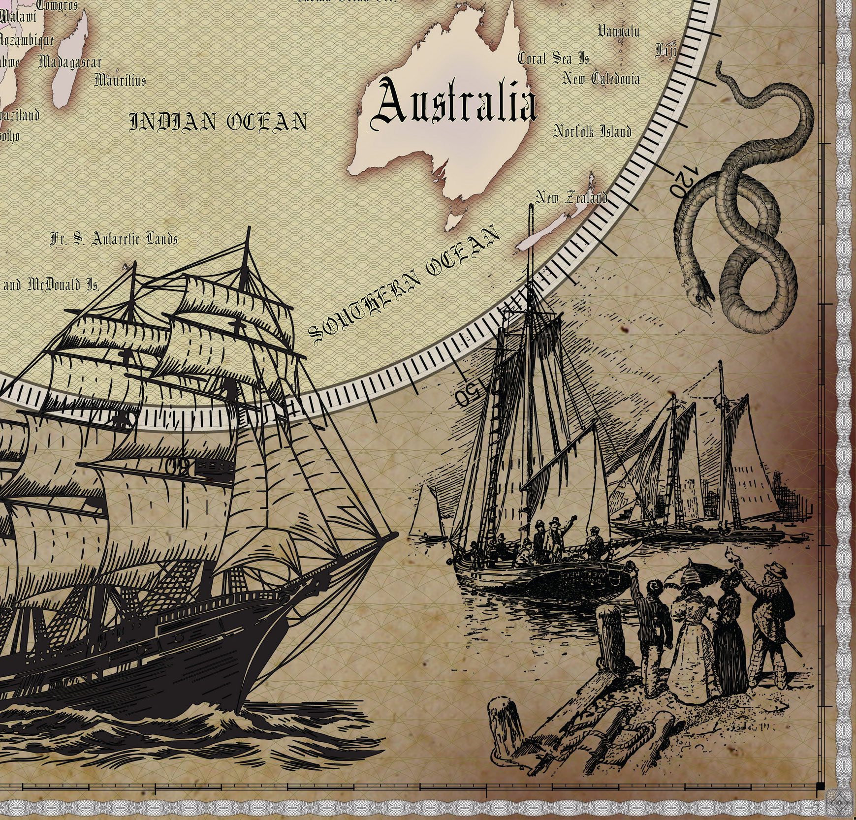 19 Vintage World Map Poster – 24x36 in (300 DPI, Print-Ready JPG) Gall Peters PRJ saturated warm colors palette