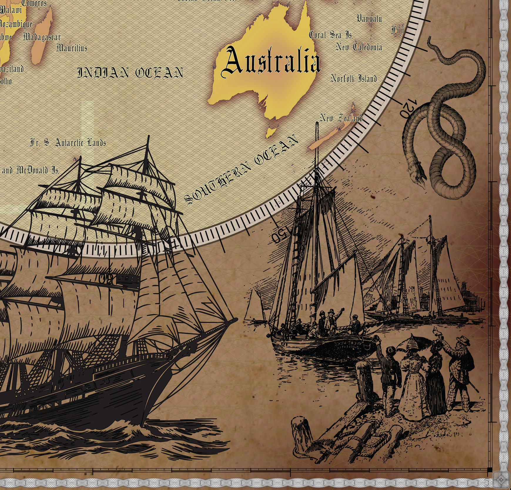 3 Vintage World Map Poster – 24x36 in (300 DPI, Print-Ready JPG) Gall Peters PRJ warm palette