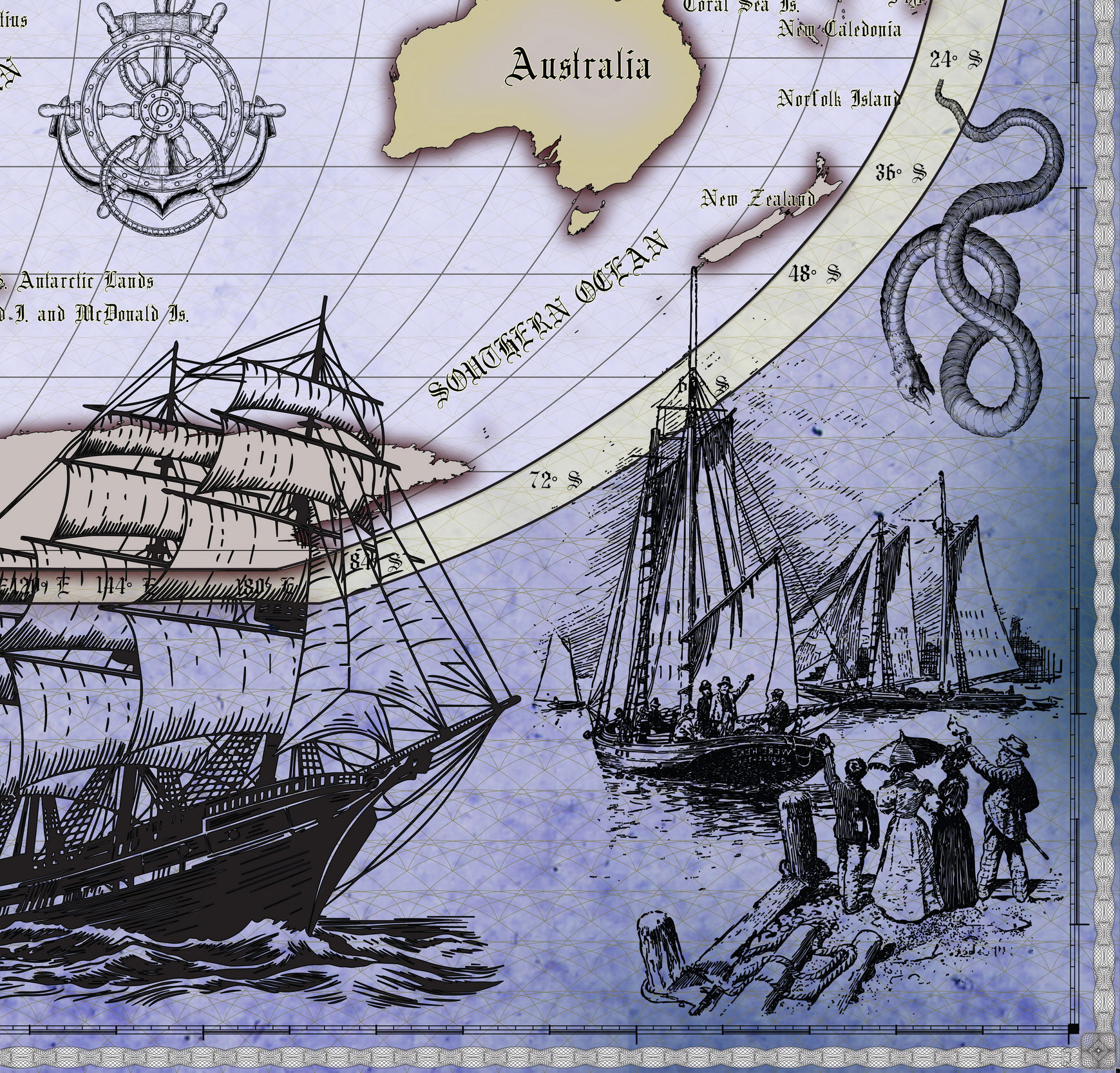 14 Vintage World Map Poster – 24x36 in (300 DPI, Print-Ready JPG) Robinson PRJ blue palette