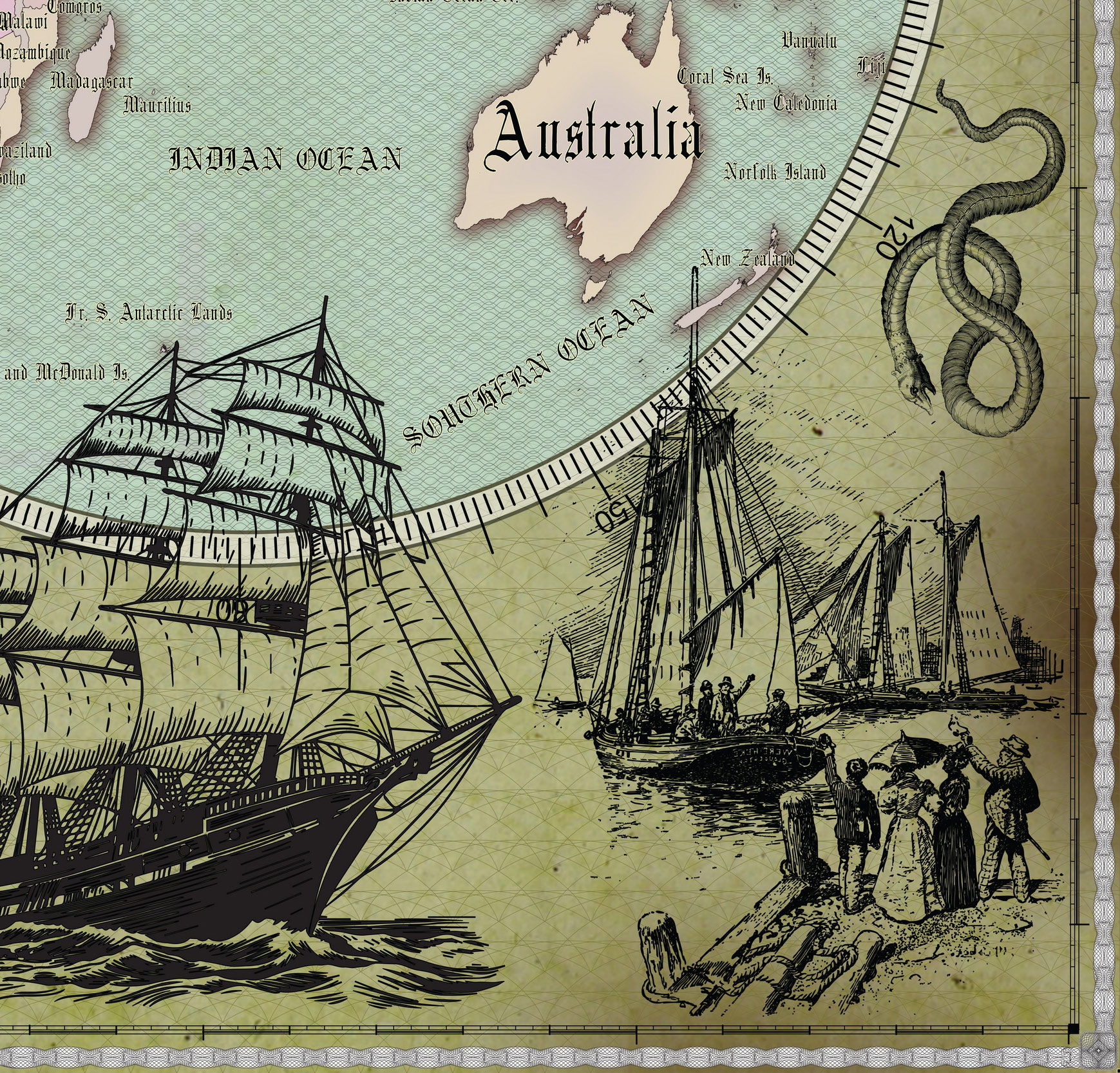 12 Vintage World Map Poster – 24x36 in (300 DPI, Print-Ready JPG) Gall Peters PRJ blue palette