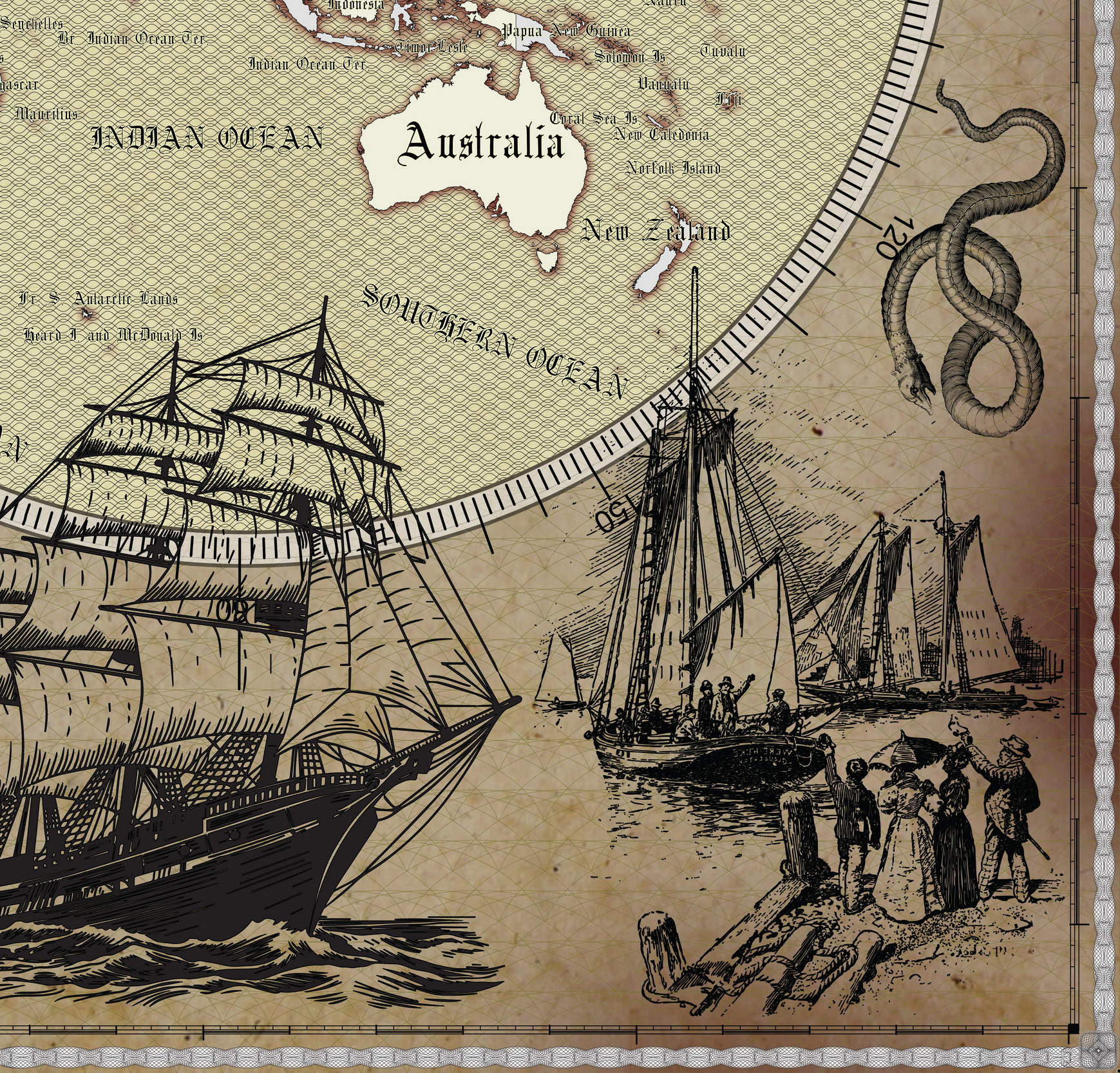 21 Vintage World Map Poster – 24x36 in (300 DPI, Print-Ready JPG) Mercator PRJ light colors palette